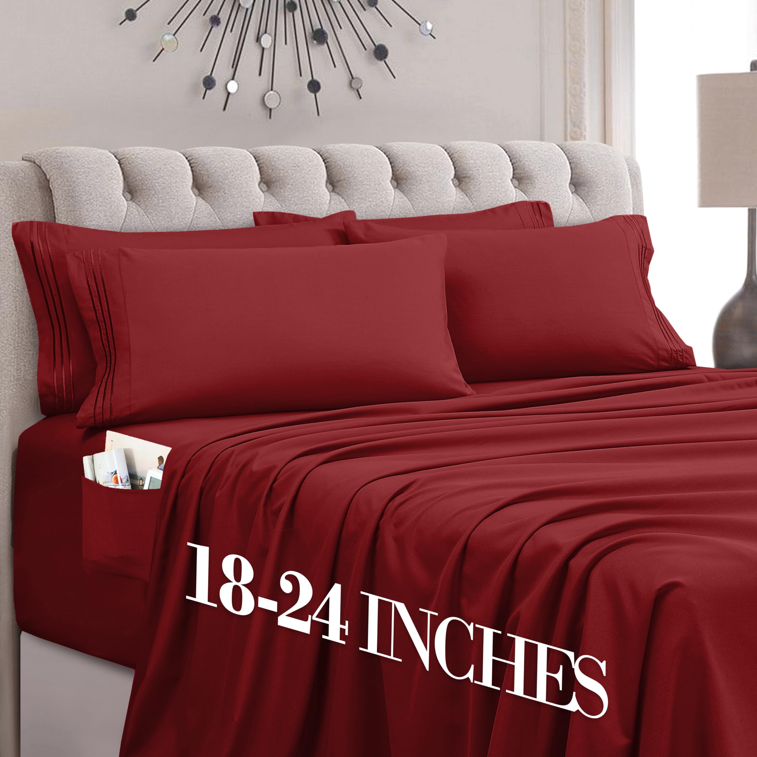 Mocassi Luxury 4-Piece Sheet Set, Ultra Soft 1800 Premium Hotel Quality Microfiber Sheet Set, Fits Mattresses Up to 18 to 24 Inches Extra Deep Pocket - Breathable and Secure Fit, Twin XL, Burgundy