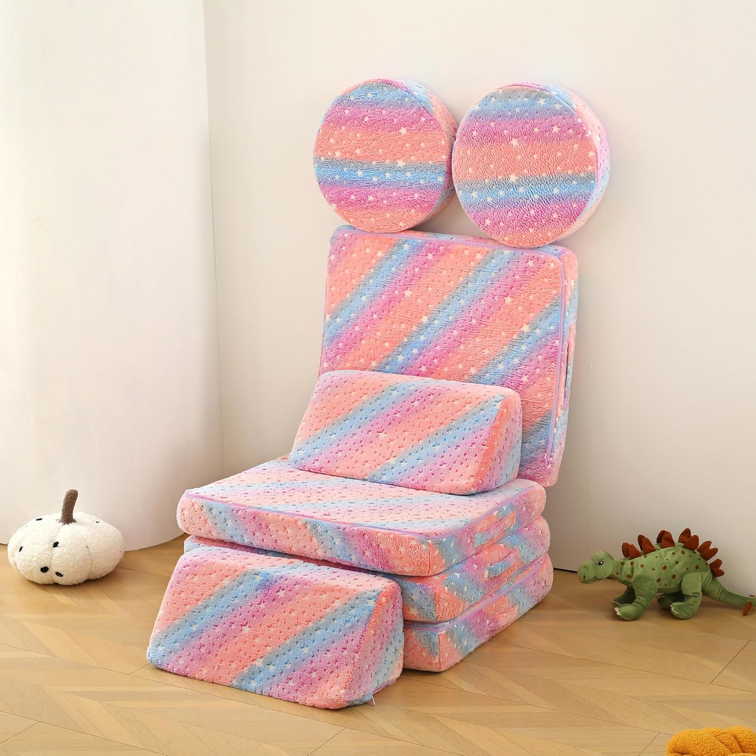 8 Pcs Kids Boneless Couch, Modular Toddler Glow in The Dark Sofa for Playroom Bedroom, Foam Kids Convertible Sofa Sectional Playset Set, Play Couch for Girls Boys | Whashable cover