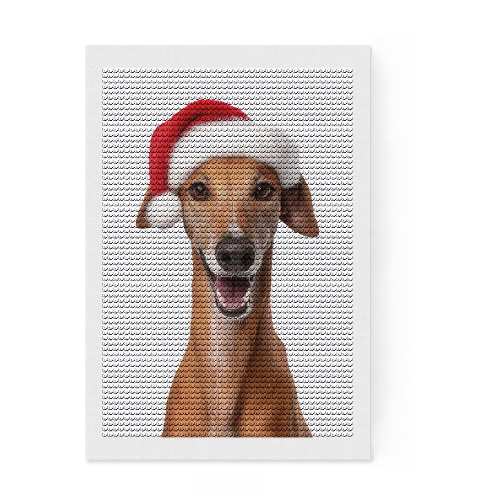 Junmoney Azawakh Dog with Santa Hat Portrait Diamond Painting Kit 8"x12", Good for Quiet Evenings, Mindful Craft Activity, Living Room Decor, Gift Idea