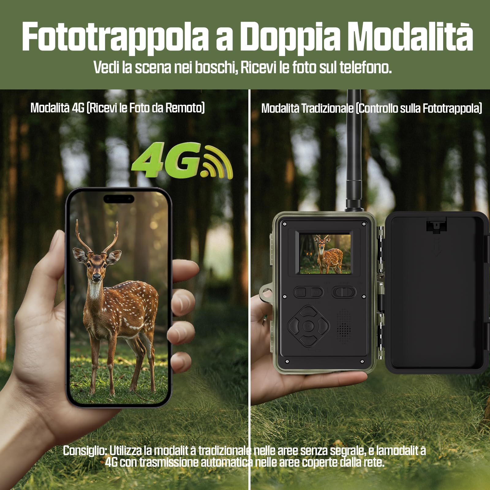 CEYOMUR 4G LTE Fototrappola 2K 48MP con SIM, Sensore di Movimento, Scatto 0,2s, IP66