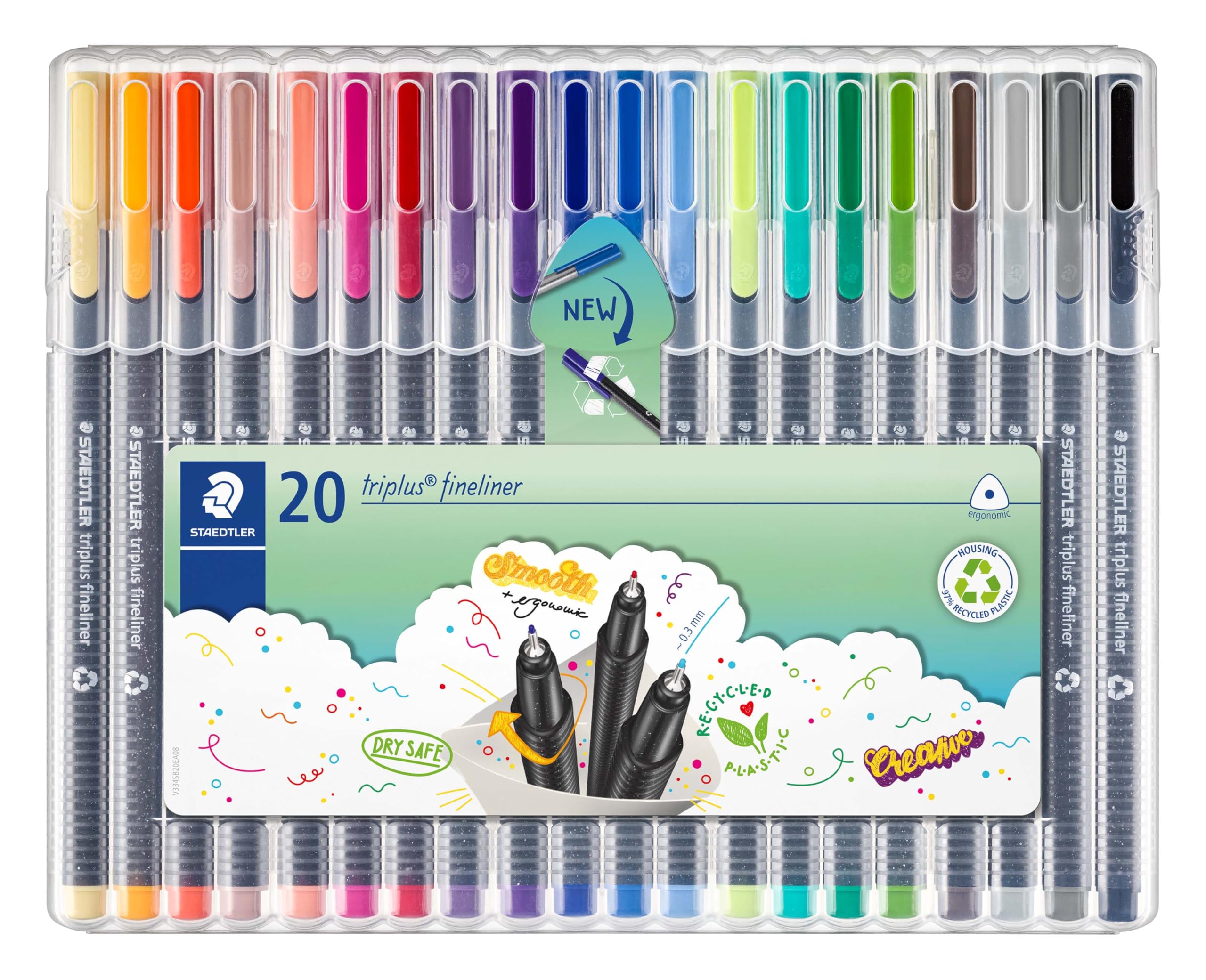 Triplus Colour 334 Sb20 Fibre Tip Pen Desktop Box, 20 Shades, Fine, Multicoloured