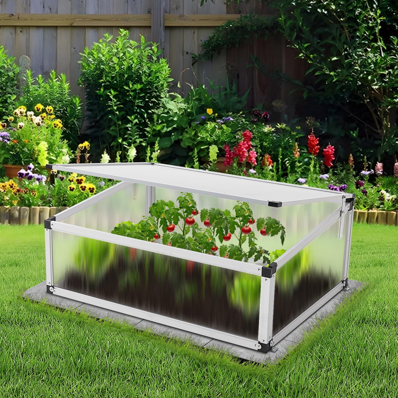 Alu Frühbeet lichtdurchlässig Frühbeetkasten Mini Gewächshaus Treibhaus UV Schutz Pflanzbeet 77x58x30cm Einzeldach Silbern