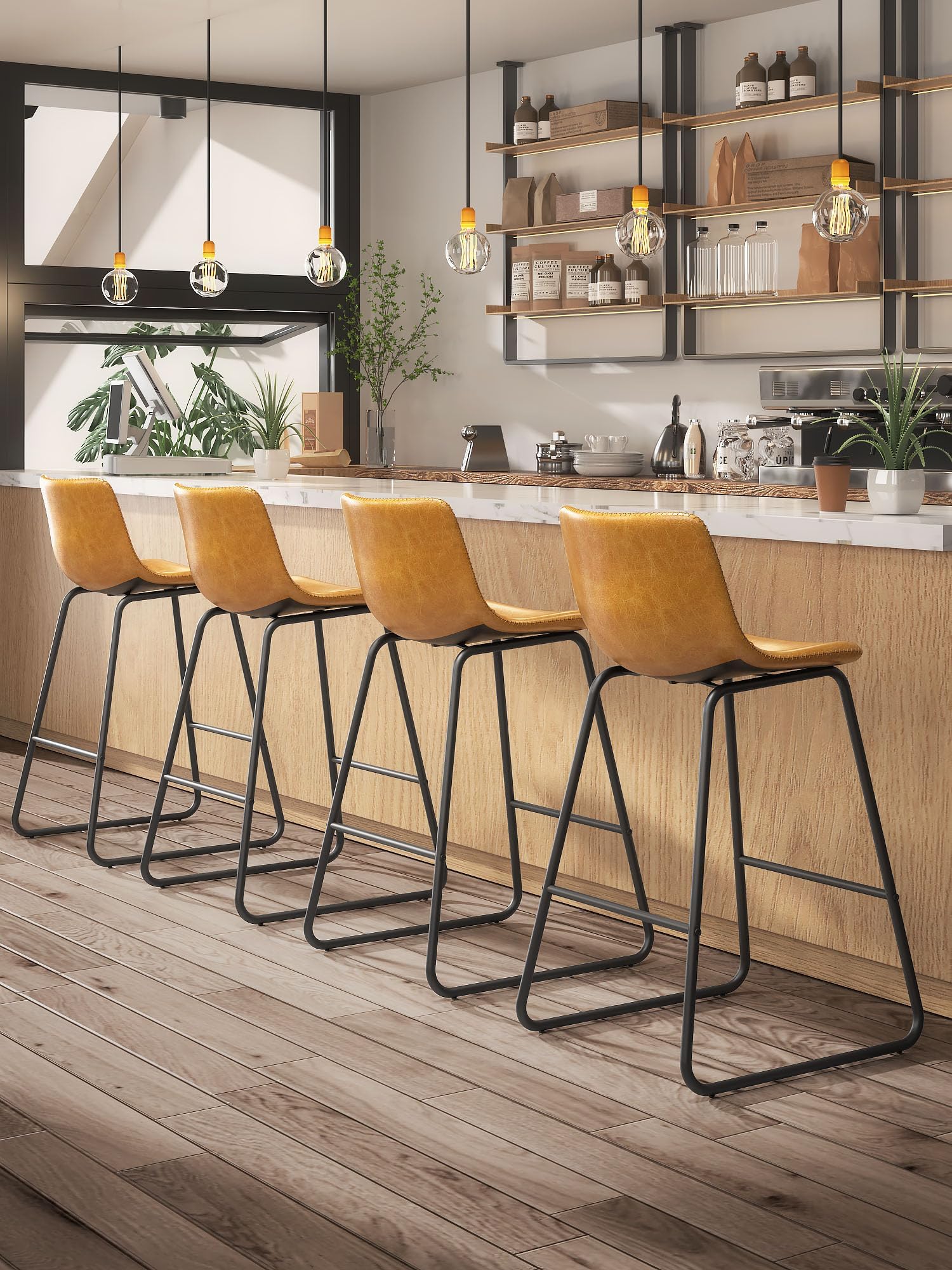 Aowos Whiskey Brown Counter Height Chairs Set of 4