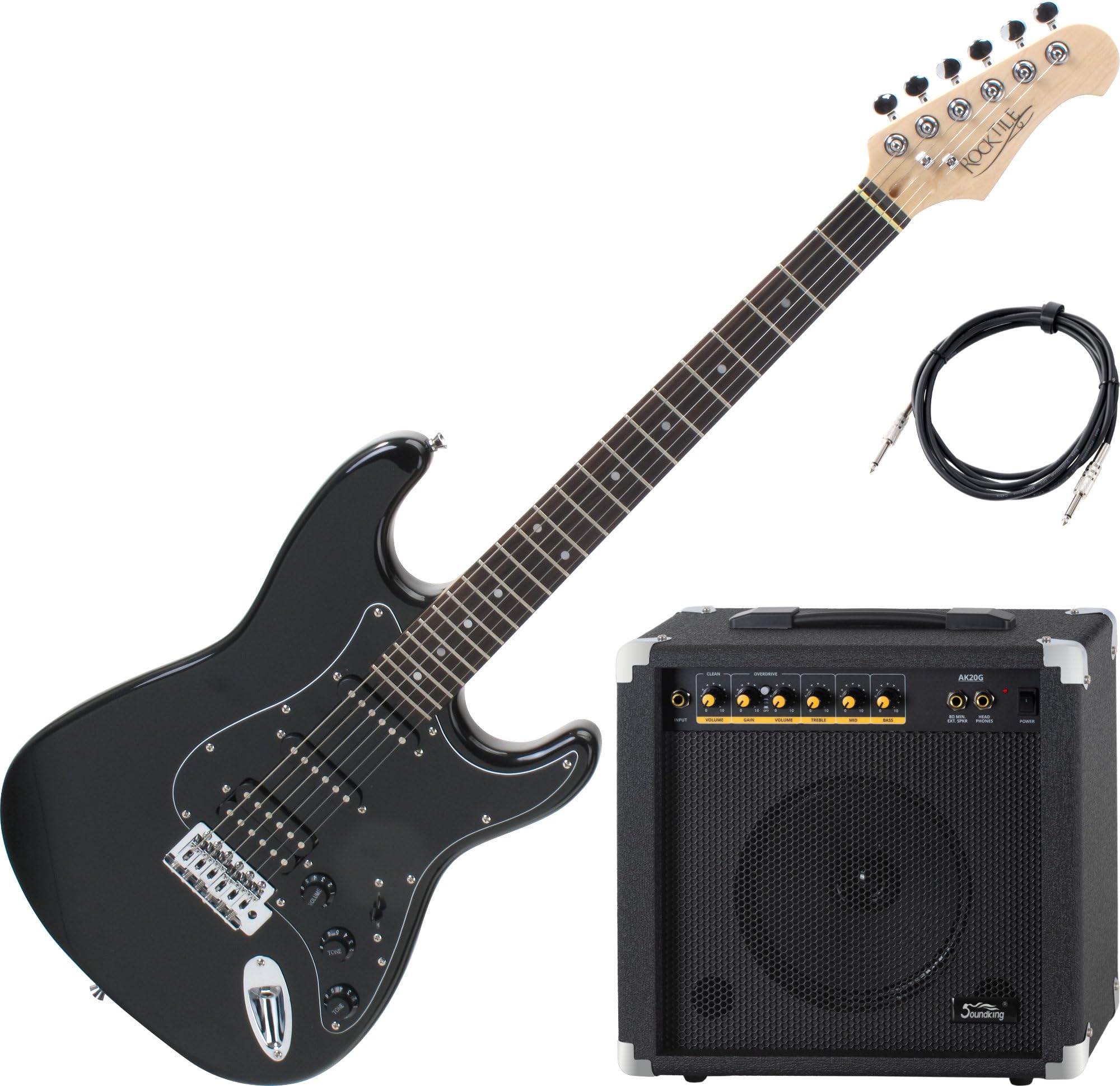 Rocktile Pro ST60-BK Chitarra Elettrica All Black Set AK20G, Corpo: mogano
