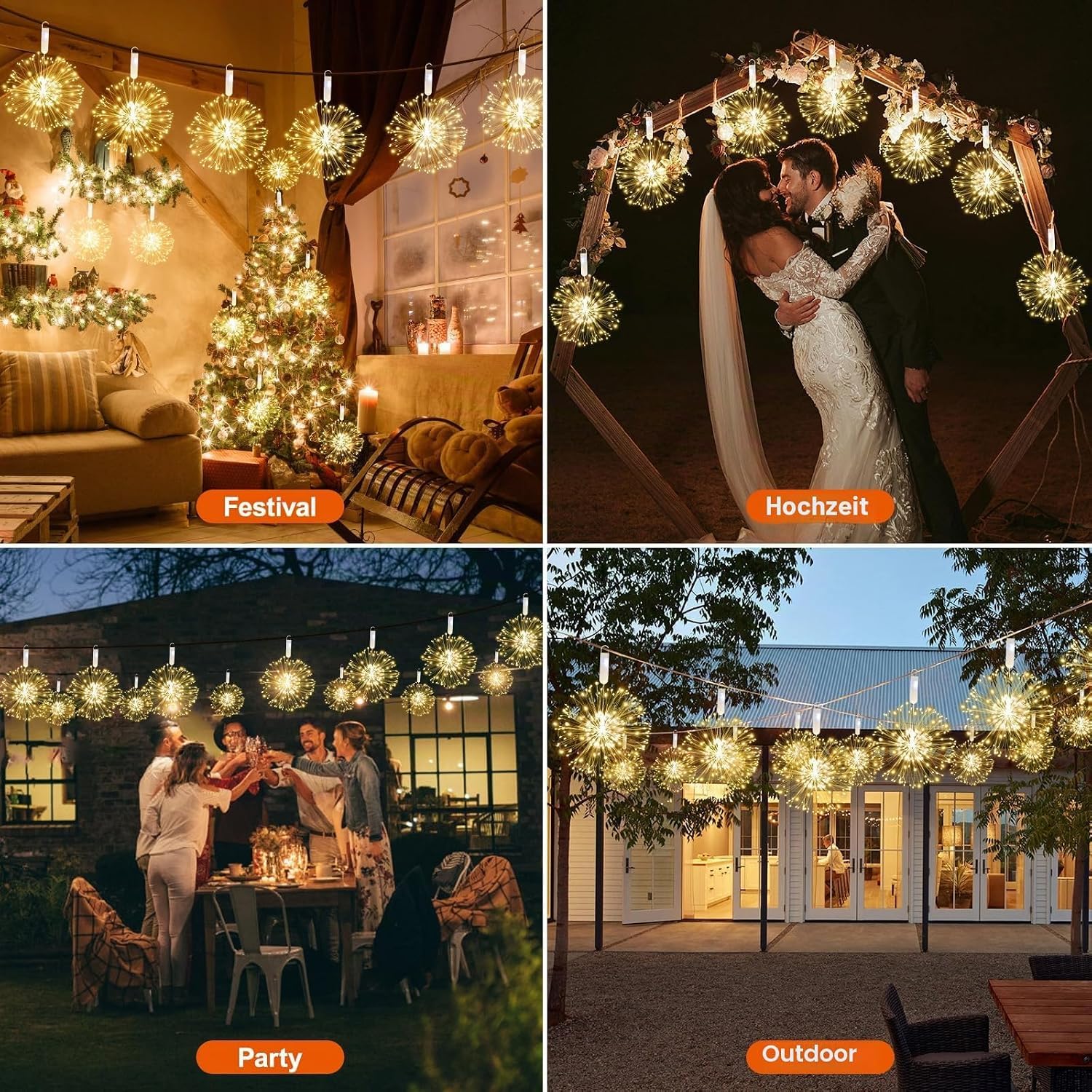 Fuochi d'artificio Luci, USB Luci Alimentato con Telecomando, 8 pezzi 8 Modalità Filo di Rame Luci Stringa per Decorazione di Giardino di Festa di Nozze