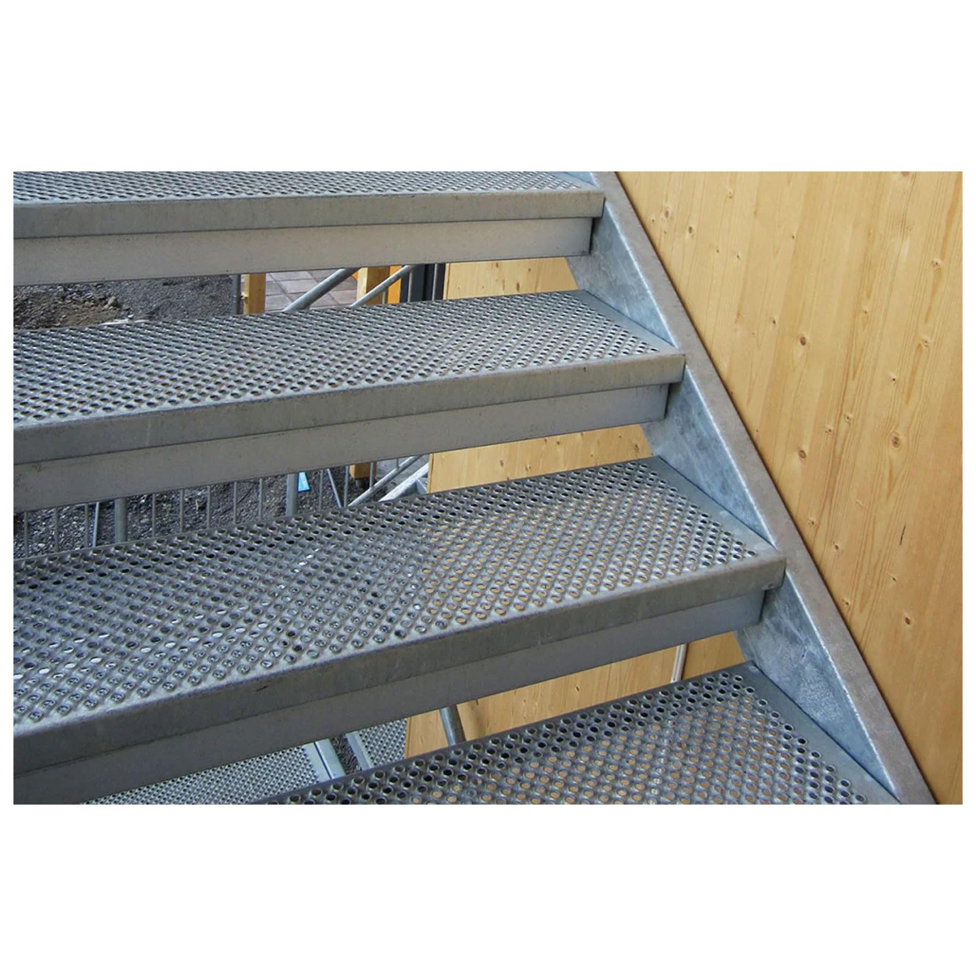 Acero Panel Peldaño Metálico Recto Perforado Abocardado con Relieve Antideslizante 1000x250mm Diámetro agujero 15mm - Alta resistencia y buena soldabilidad - Acero Negro - Hierro En Crudo