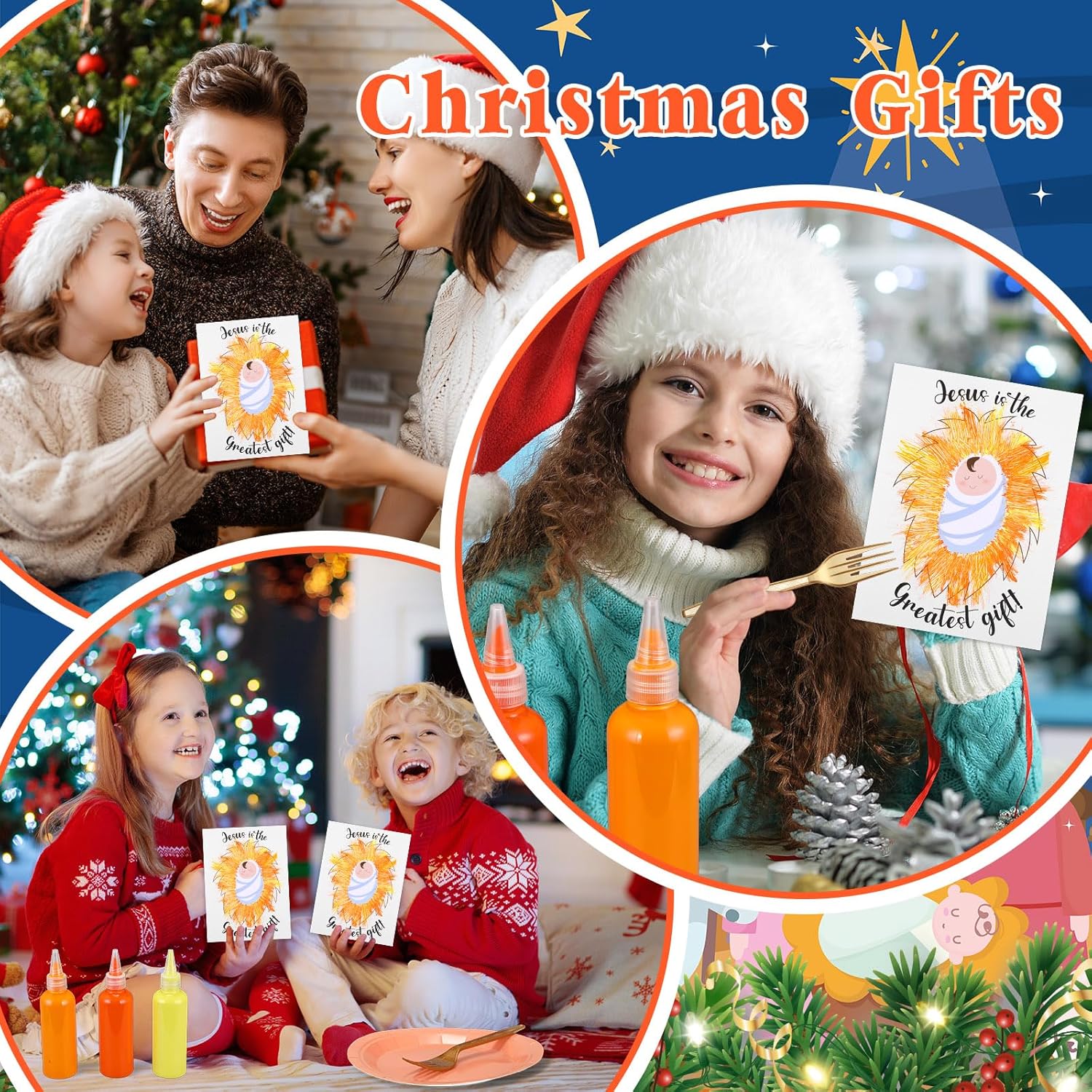 30 Sets Christmas Nativity Paint Crafts with 3D Fabric Paint 30 Baby Jesus Cards 30 Paper Plates DIY Color Your Own Nativity Scene Religious Christian Christmas Activities for Holy Night Church - Image 6