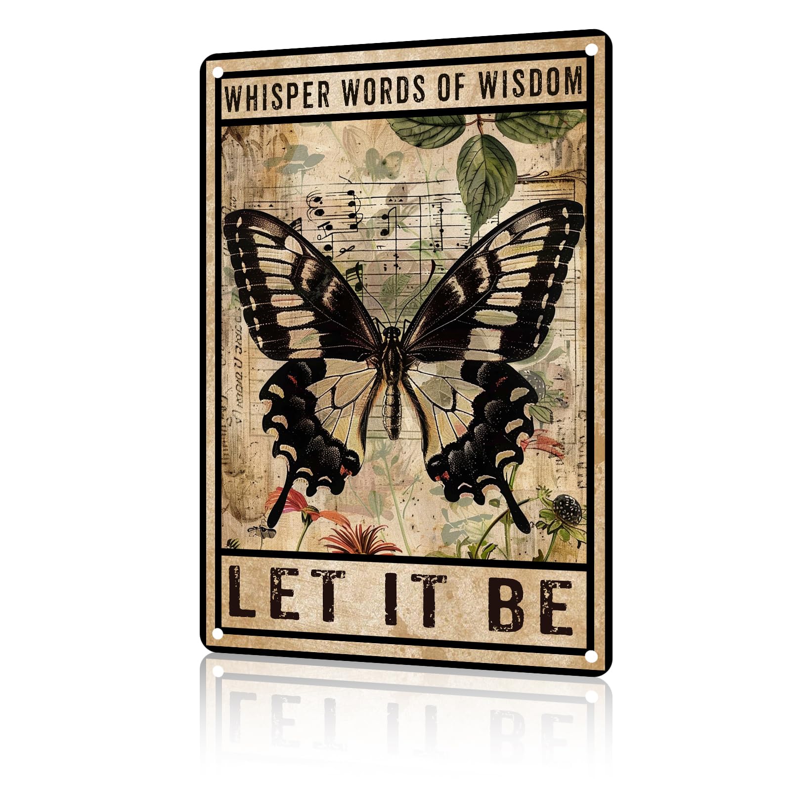 Anceky Funny Butterfly Decor Whisper Words of Wisdom Let It Be Butterfly Vintage Metal Signs Animal Tin Sign for Home Outdoor Wall Decor 12×16 Inch