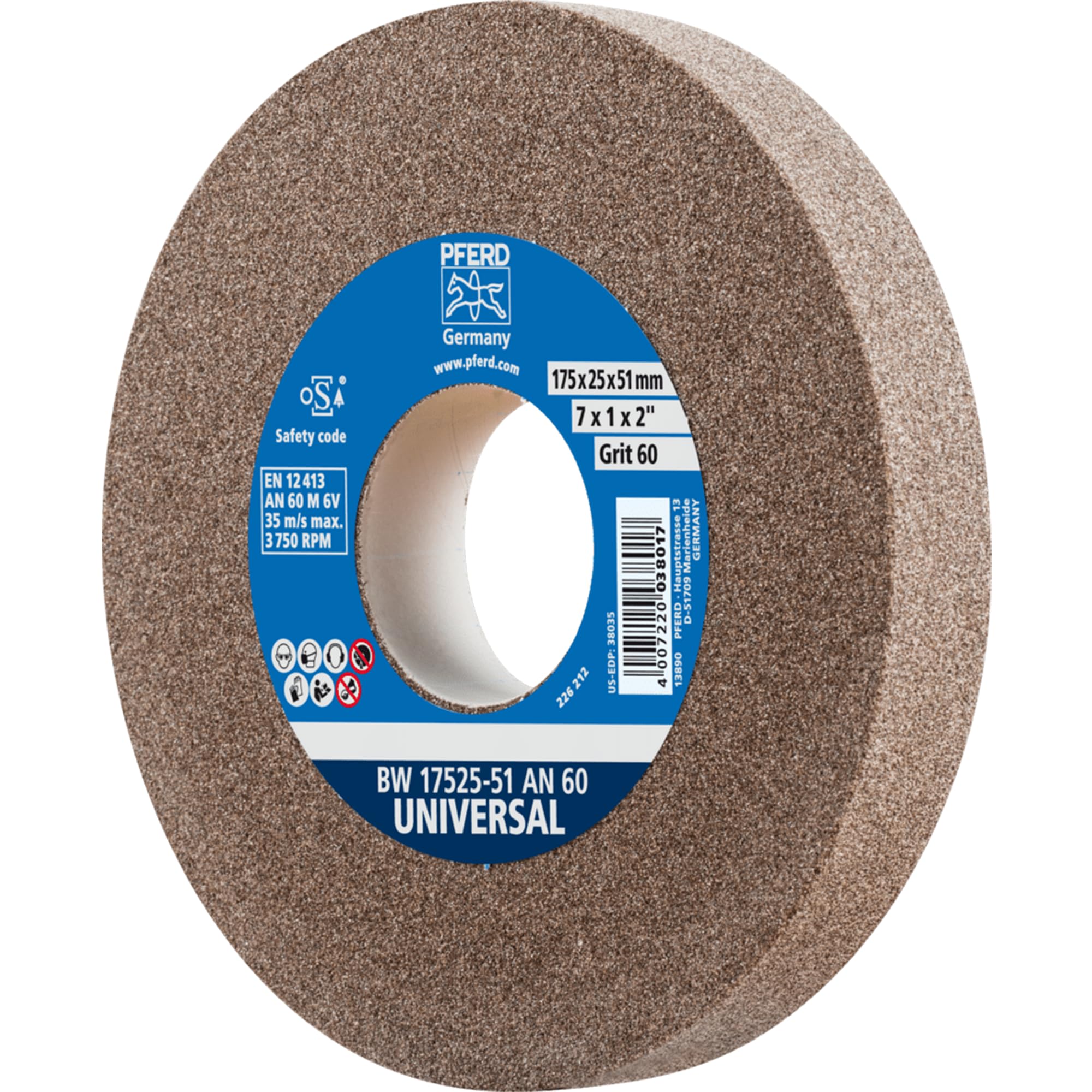 Pferd Universal 39009718 Sanding Disc 175 X 25 X 51 Mm Grain Size 60 Normal Corundum – Sanding Disc With Integrated Reducing Sleeve (32 Mm)