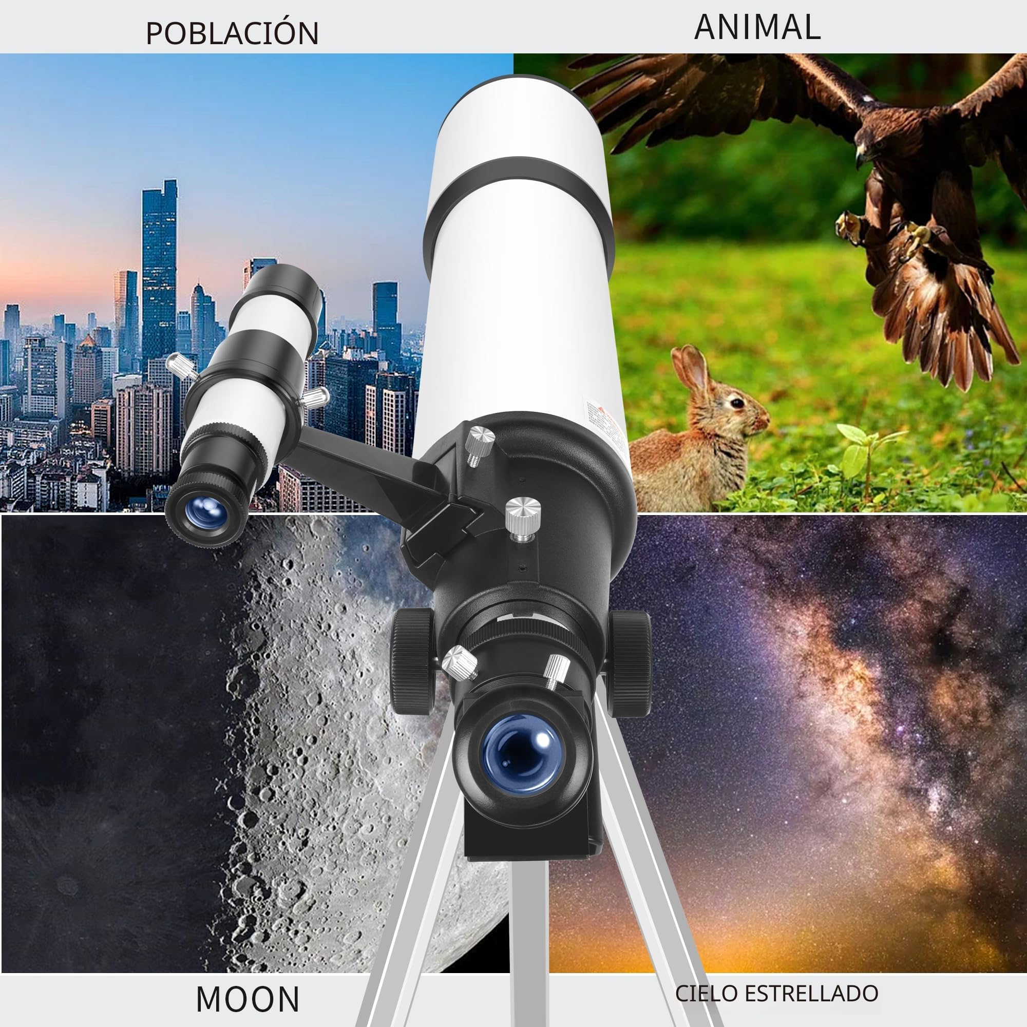Dianfan Telescopio,80mm Apertura 600 mm Telescopio Astronómico para Adultos Principiantes en Niños,Potente Profesional Refractor Alta Transmisión,con Montaje AZ,Trípode,Adaptador de Teléfono y Bolsa