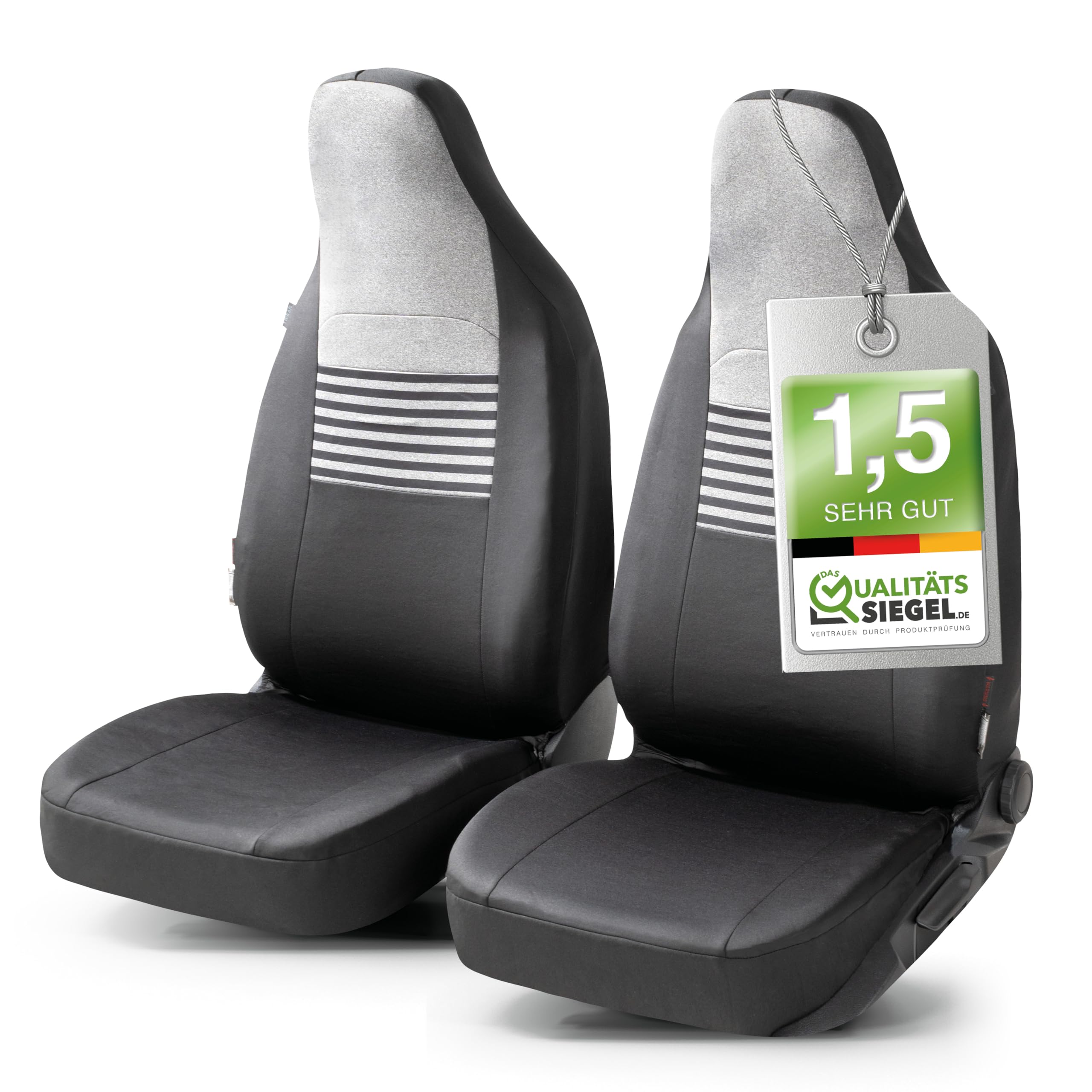 Walser Premium Autositzbezüge Gordon mit Reißverschluss Qualitätssieger Sehr Gut* Sitzbezüge Auto, Zipp-IT Schonbezüge, 2 Vordersitzbezüge schwarz/grau 11866