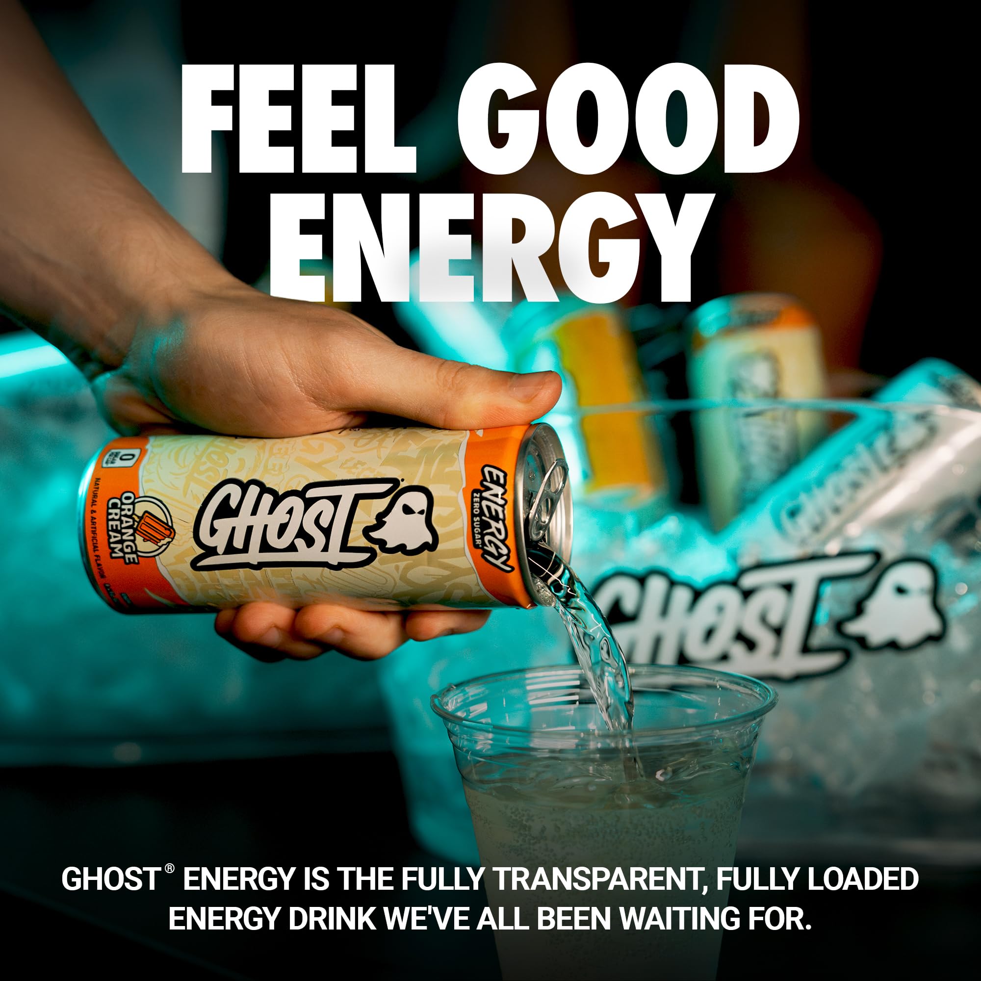 GHOST Energy Drink - 24-Pack Orange Cream 8 4oz - Energy Focus No Artificial Colors - 100mg of — view 2