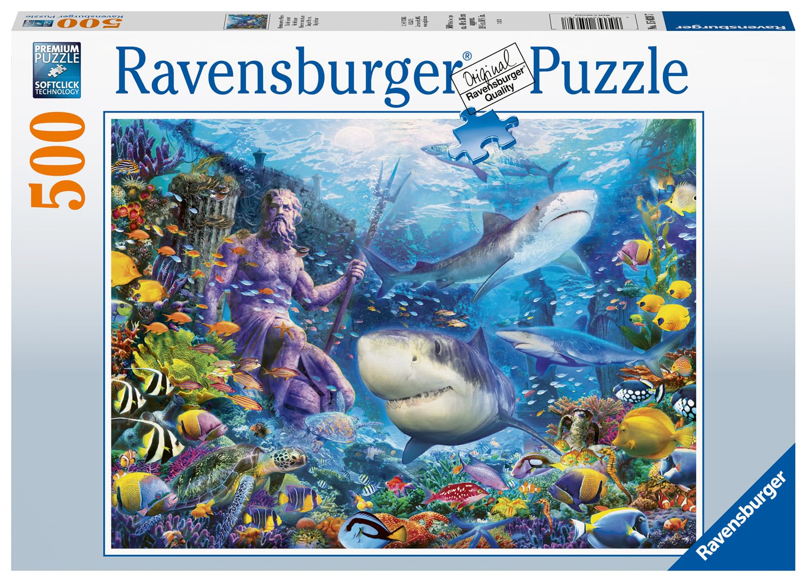 Ravensburger King Of The Sea 500 Piece Jigsaw Puzzle - Awesome Shark Art For Adults & Teens