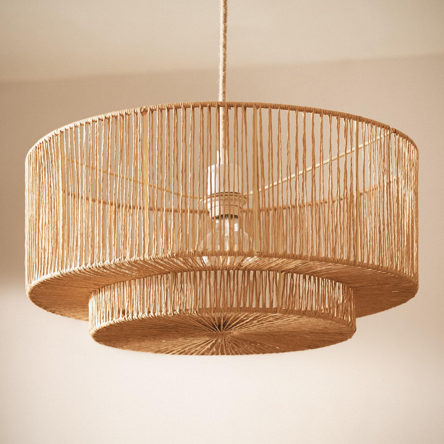 LEDKIA Lampada a Sospensione Carta Intrecciata Dicenta Naturale | Compatibile con Lampadina E27 fino a 40W | Resistente e Flessibile | Stile Mediterraneo e Boho