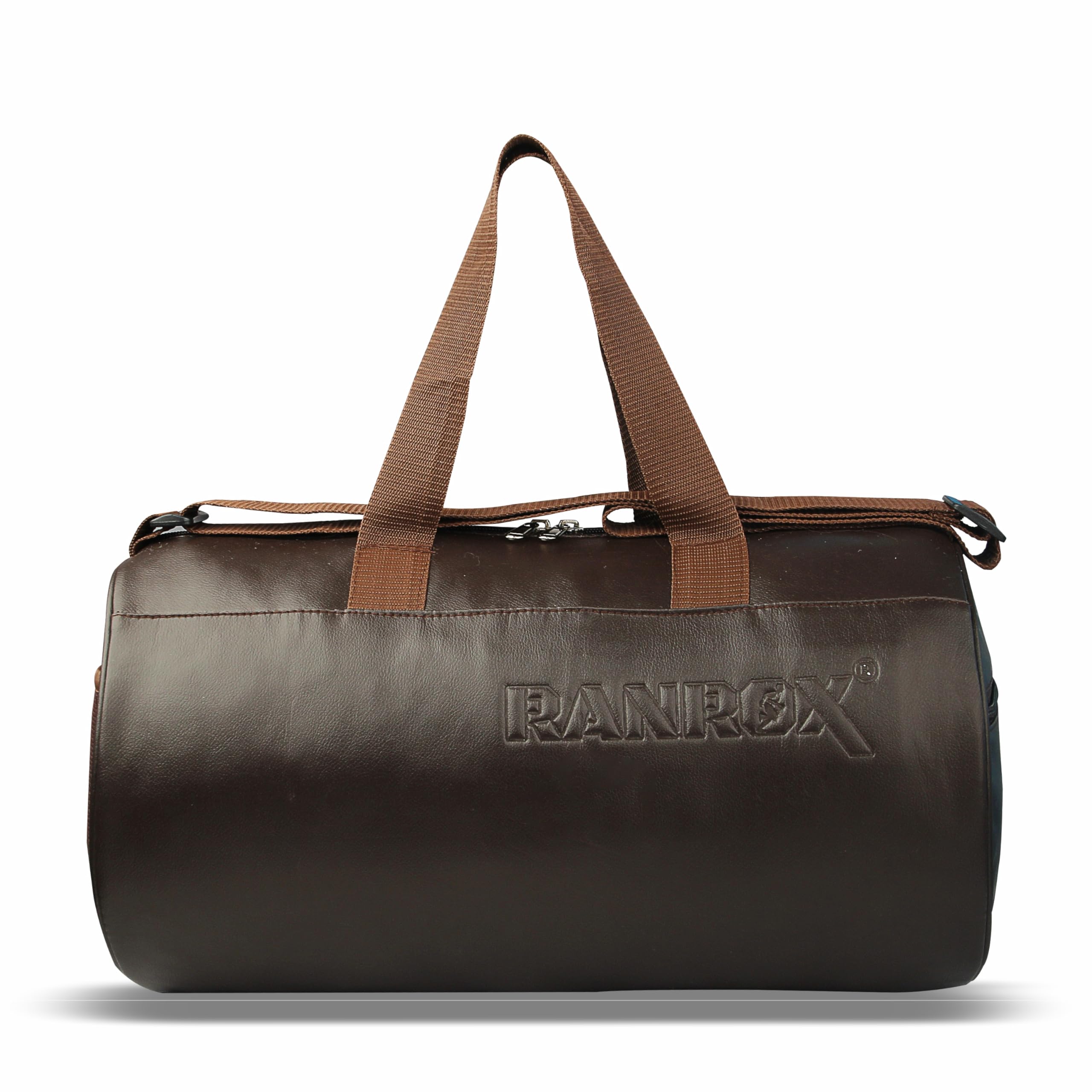 Leatherette Gym Bag Duffel Bag Shoulder Bag for Men and Women Emboss Logo Sports and Travel Bags for Multipurpose with Side & Middle Pockets (Brown)-image-26