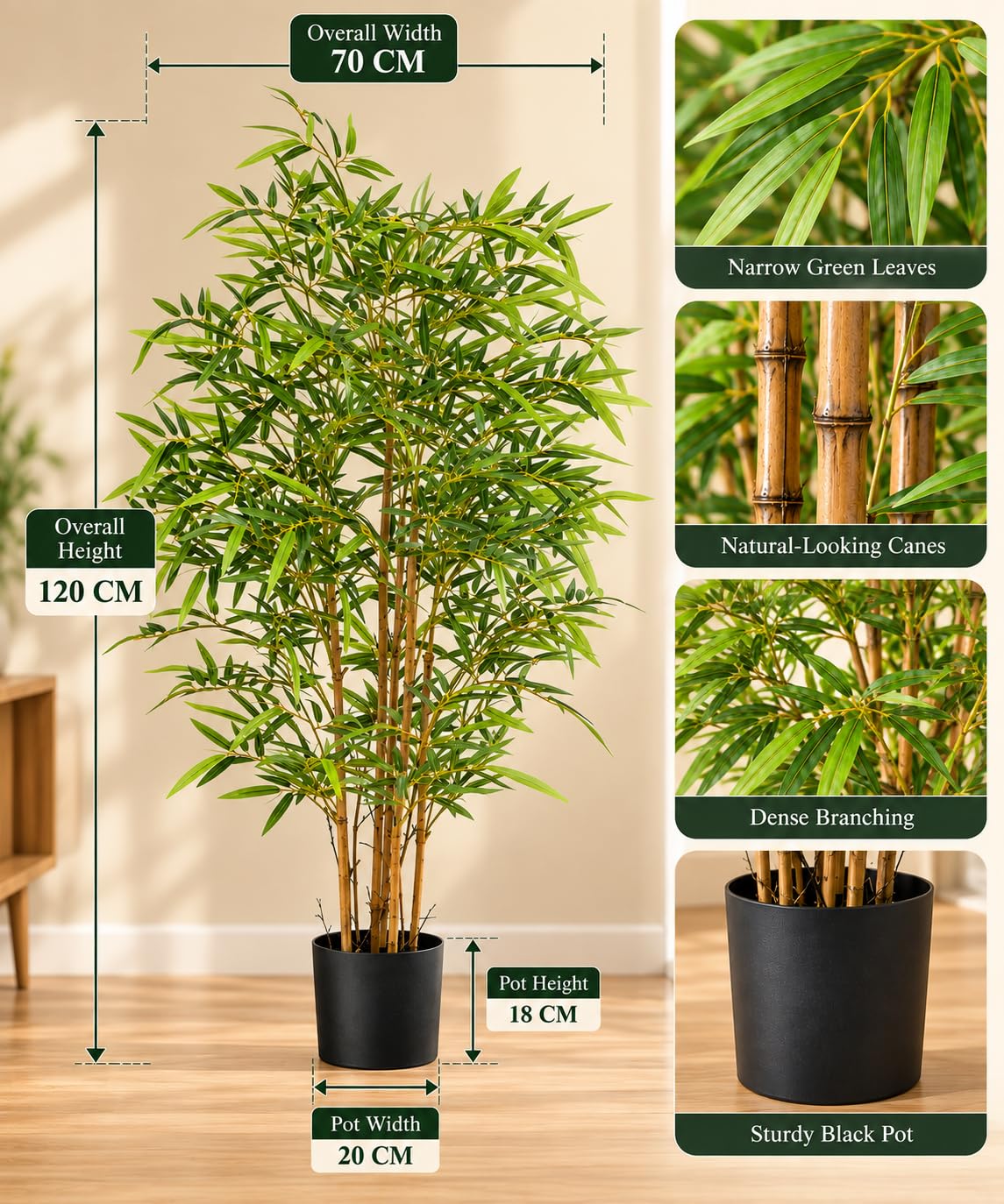 Arick Decor Bamboo Plant - 4ft Faux Tree with Pot -5