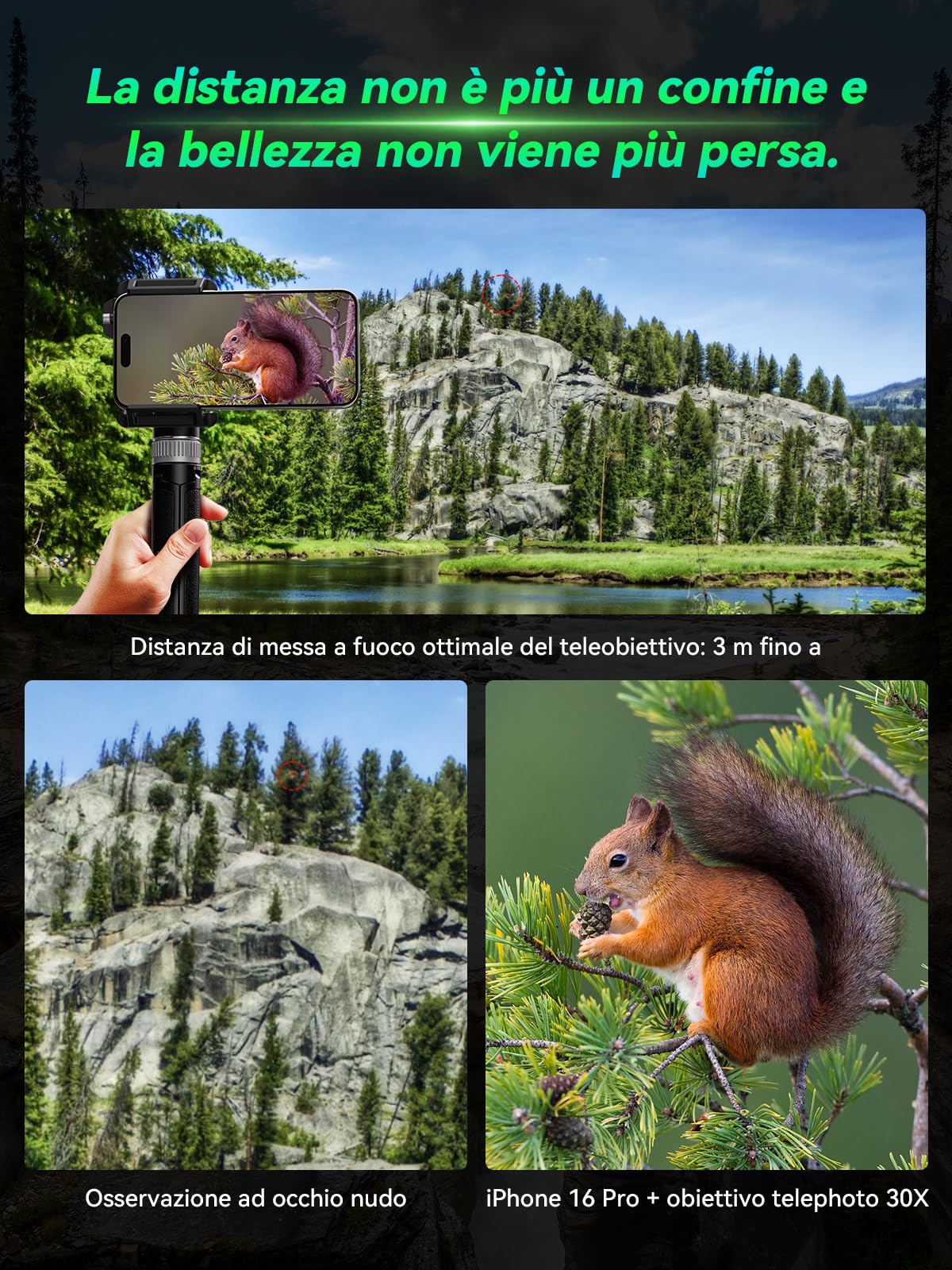 APEXEL 30X Super Telephoto Lens, Lunghezza Focale di 720mm, Cattura Professionale e Artistica per Fauna Selvatica, Sport, Concerti