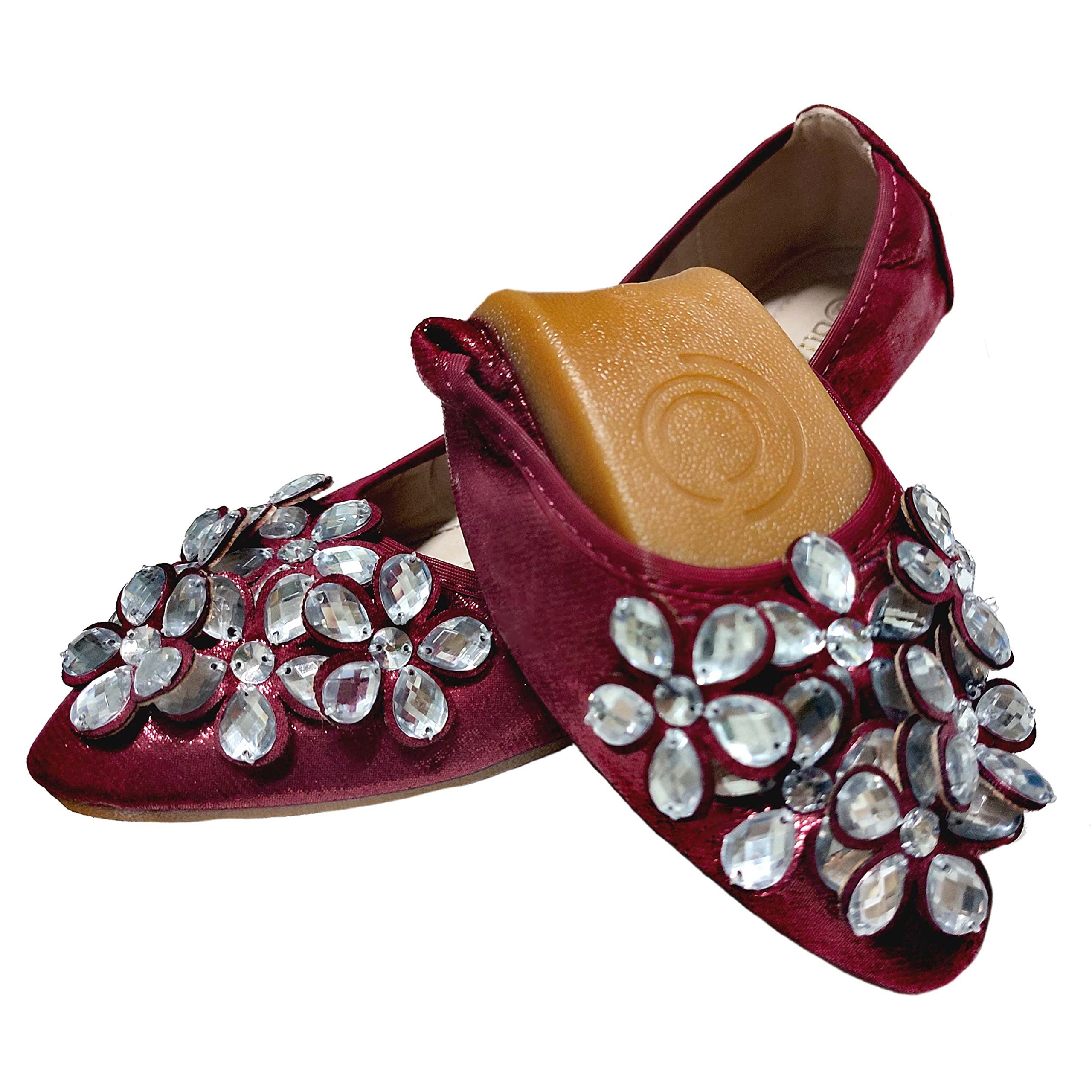 Lauthen.S Women Foldable Ballet Flats, Pointed Toe Wedding Rhinestone Slip on Flat Shoes