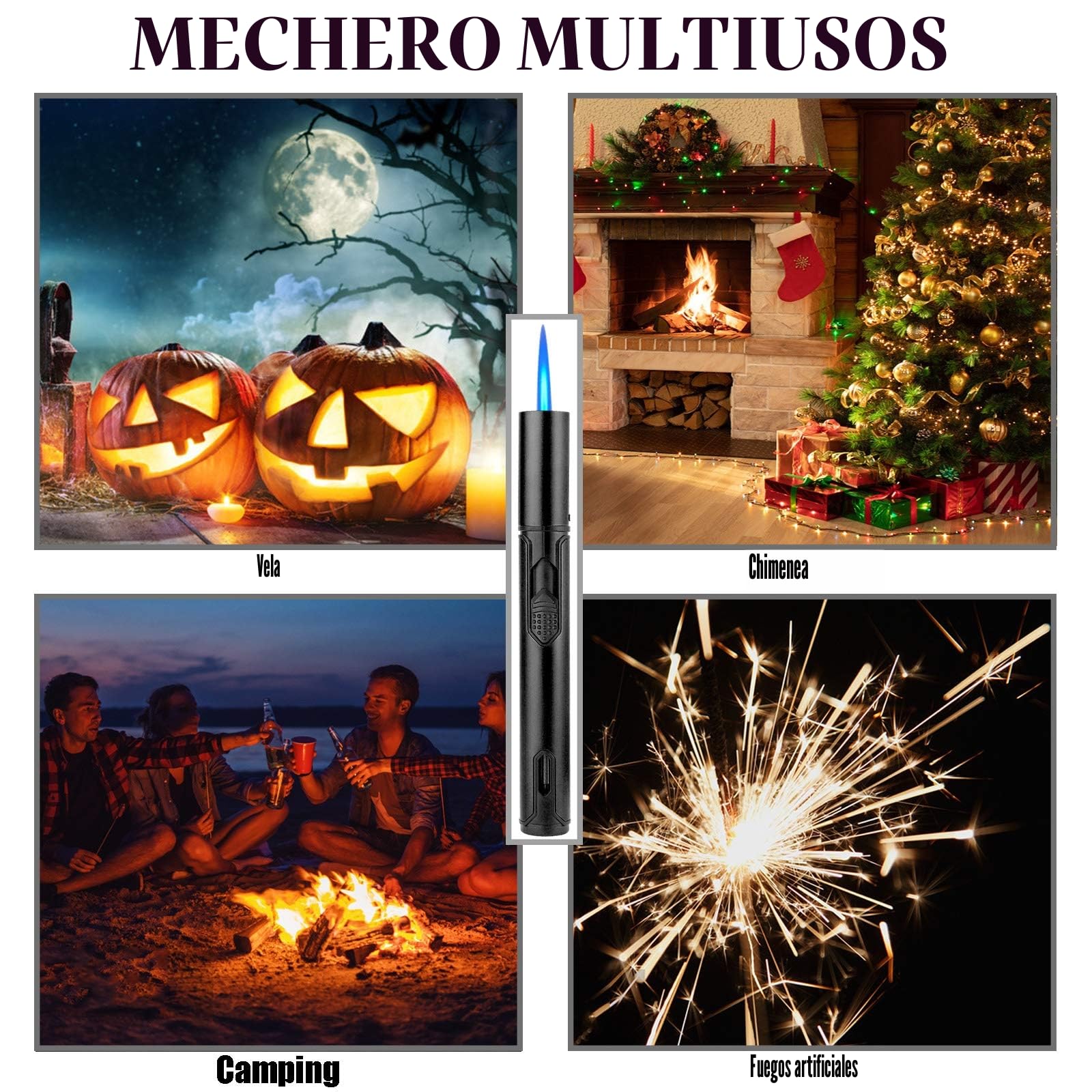 Yeuligo Mechero Soplete Recargable a Butano, Encendedor de Palo Largo a Prueba de Viento Paquete de 2 Rojo y Negro