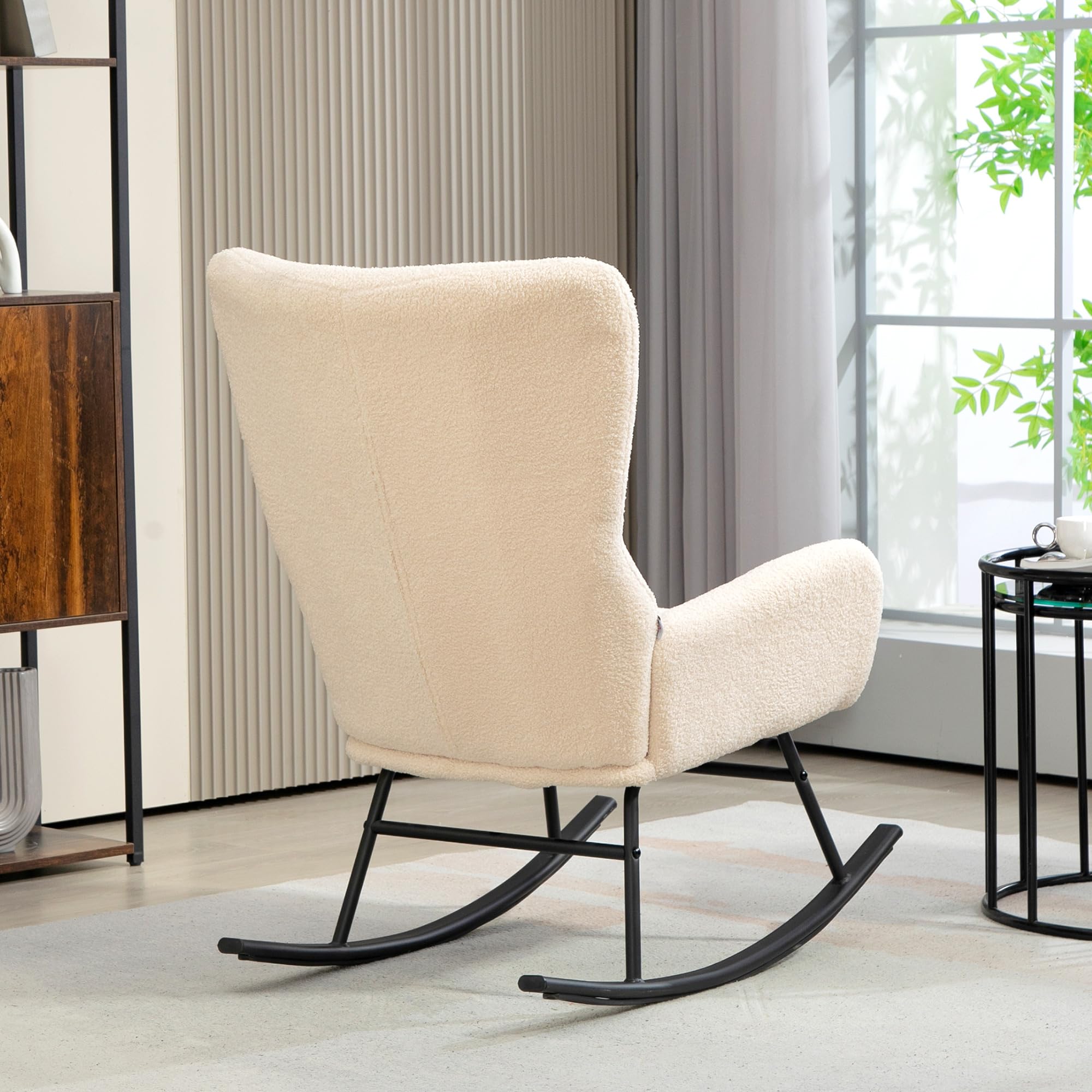 HOMCOM - Silla Mecedora, Mecedora, con Asiento de 10 cm de Grosor, Patas curvadas de Acero, Capacidad de Carga 120 kg, para salón, Dormitorio, balcón, Beige y Negro