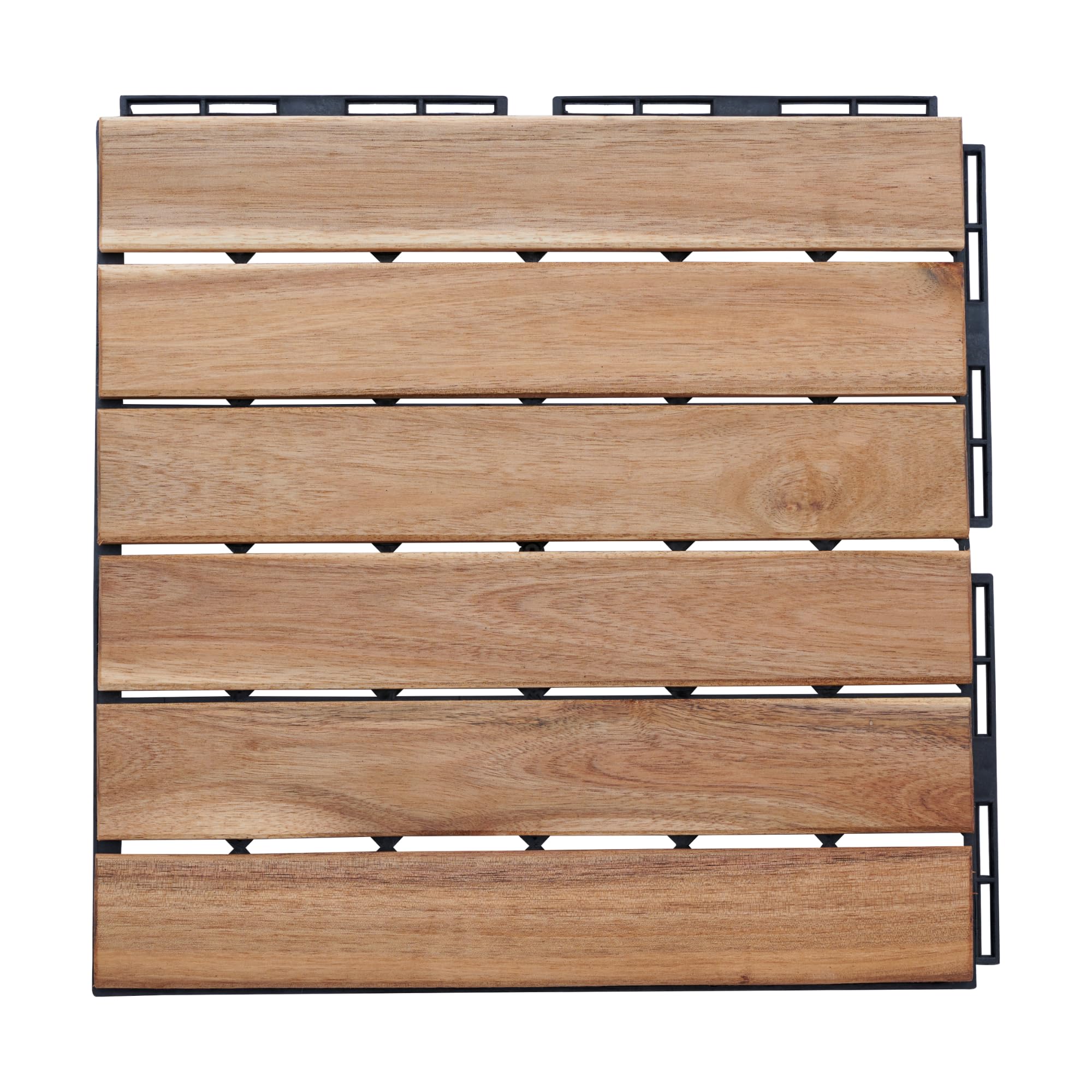 casa.pro Set de 10 Dalles en Bois avec 6 Lattes Décoratives Carreaux à Clipser Résistants pour Terrasse Balcon Jardin Sauna Piscine Bois d'Acacia Surface Totale 0,9 m² Naturel