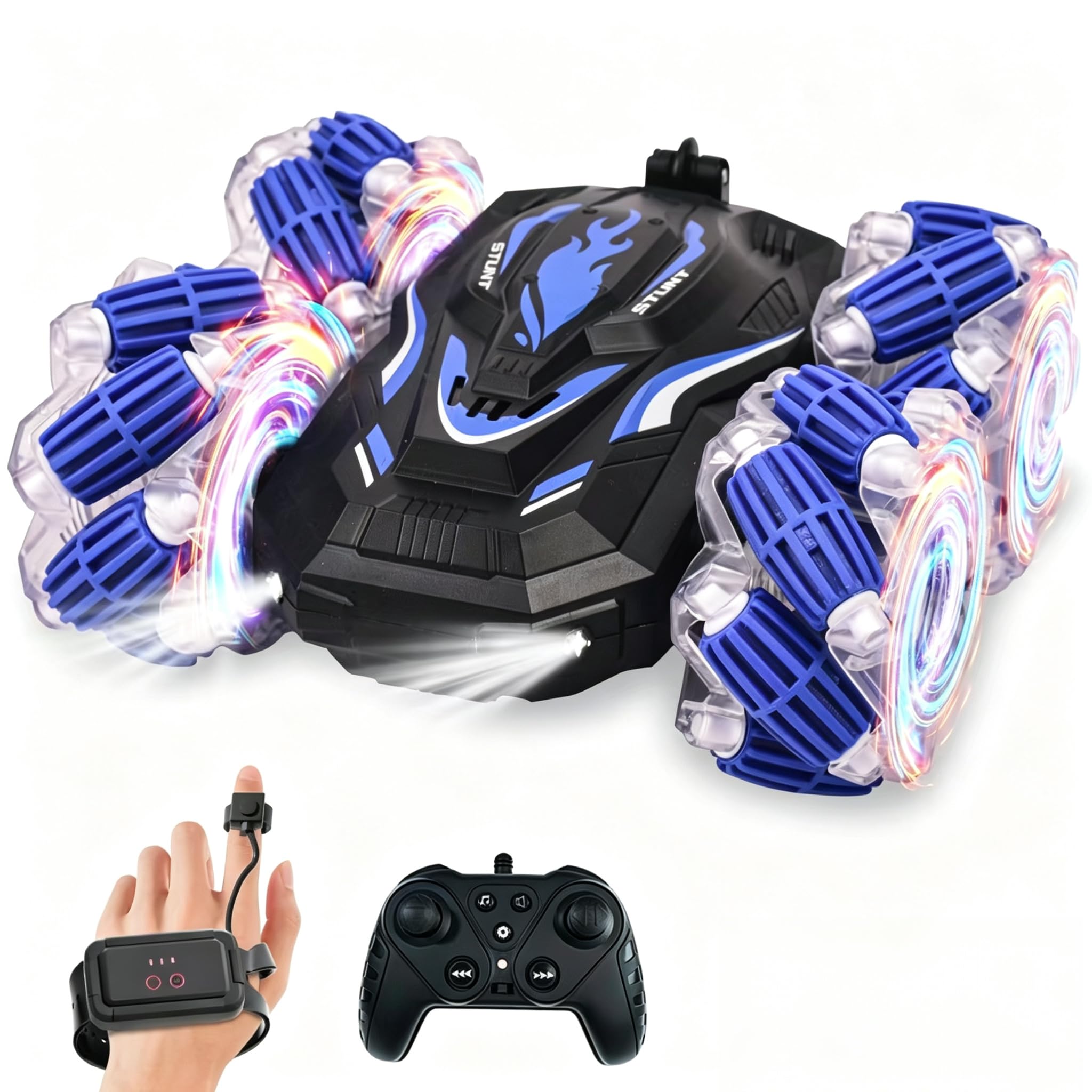 LOOZIX New Gesture Sensing RC Stunt Car with Lights Music, Hand Gesture Remote Control Car 360° Spins Double Side Controlled RC Car Birthday Gifts Toys for 6-12 Years Old Boys Product Image 1