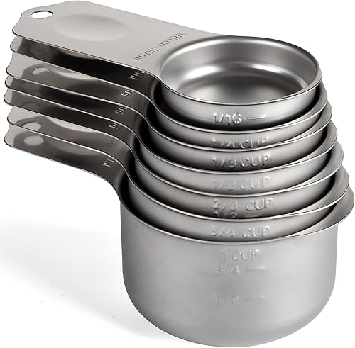 Juego de 7 tazas medidoras de acero inoxidable apilables y resistentes para ingredientes secos y líquidos
