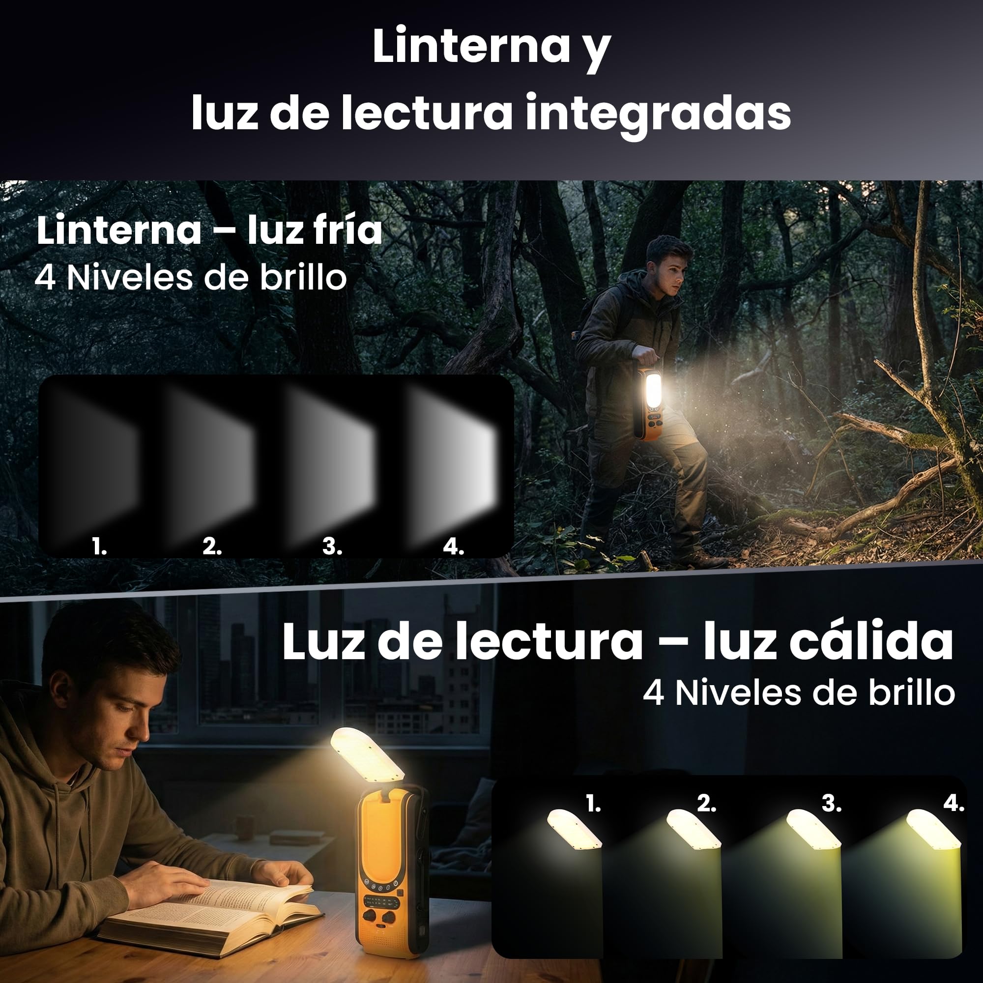 Extralink Radio Solar de Emergencia con Manivela Am/FM, Luz Lectura 4 Modos, Batería Recargable 6000 mAh con Salida USB-C, 6 Modos de Carga, Alarma SOS, para Uso Diario y Situaciones de Emergencia