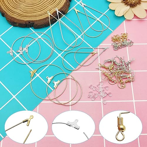 Miniatura 7 de Kit de 720 piezas de fabricación de aretes con 120 piezas de componente de búsqueda de aretes de aro, 200 ganchos, 200 anillos de salto, 200 aretes
