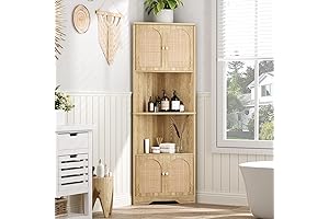 67'' Tall Corner Cabinet with Handmade Rattan Door for Space-Saving Organization