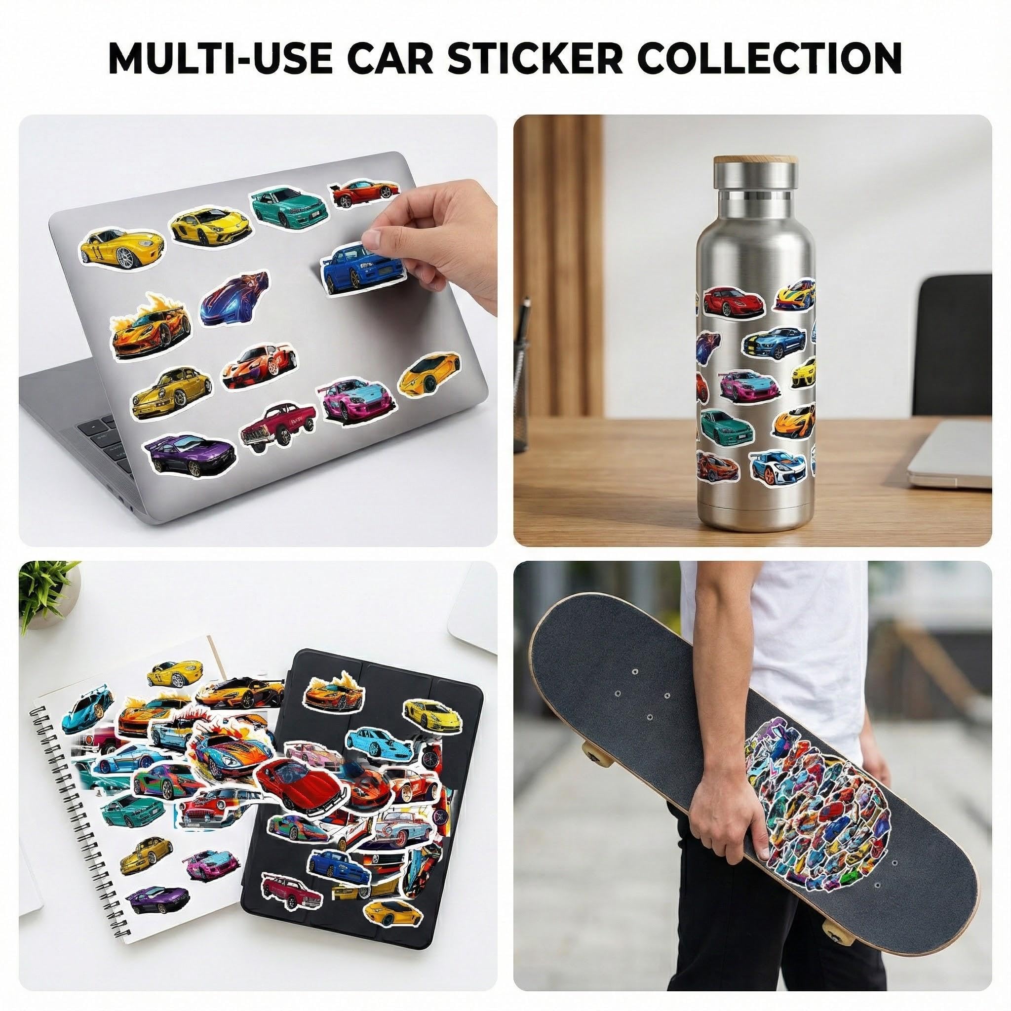 100 Adesivi da Corsa per Auto e Oggetti – Adesivi Decorativi da Cartone Animato per Bambini, Impermeabili, Autoadesivi per Chitarra, Skateboard, Album e Fai-da-Te.