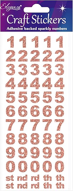 Eleganza OA027258 Bold Number Glitter Craft Stickers - Rose Gold Self Adhesive, 16.5 x 7.6 x 0.2 cm