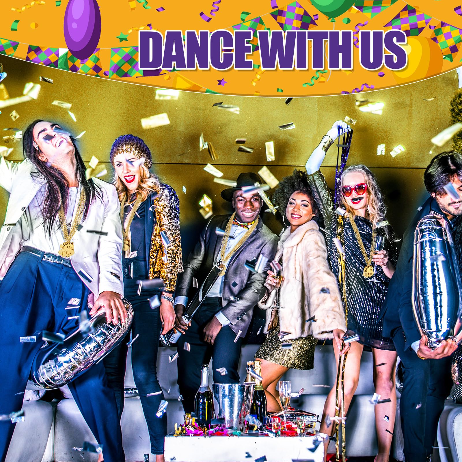 Huquary Dollaro Segno Collane Falso Dollaro Catena Gioielli Mardi Gras Perline Bling su Collana Gangsta Hip Hop Casino Tema Carnevale Buchona Partito Parate