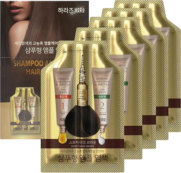 Instant Permanent Hair Color Dye Shampoo Ampoule - Paraben-Free, 5-Minute Easy and Fast Coloring, Keratin & Collagen, Made in Korea (Dark Brown)