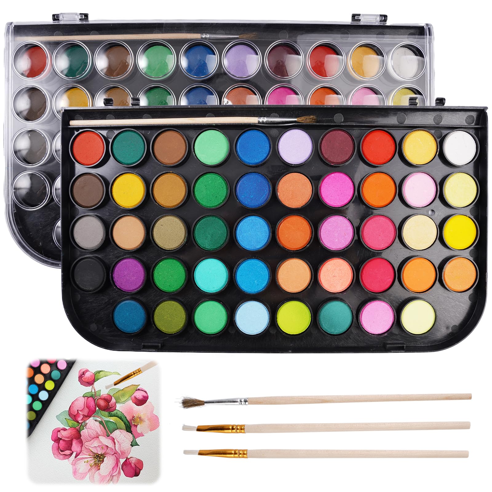 Peinture Aquarelle 48 Couleurs avec 3 Pinceaux et Palette, Adultes et Enfants, Kit Aquarelle Debutant Voyage Portable, Aquarelle école Standard pour Artistes, Peintres Amateurs,Cours D'art Peinture Aquarelle 48 Couleurs avec 3 Pinceaux et Palette, Adultes et Enfants, Kit Aquarelle Debutant Voyage Portable, Aquarelle école Standard pour Artistes, Peintres Amateurs,Cours D'art