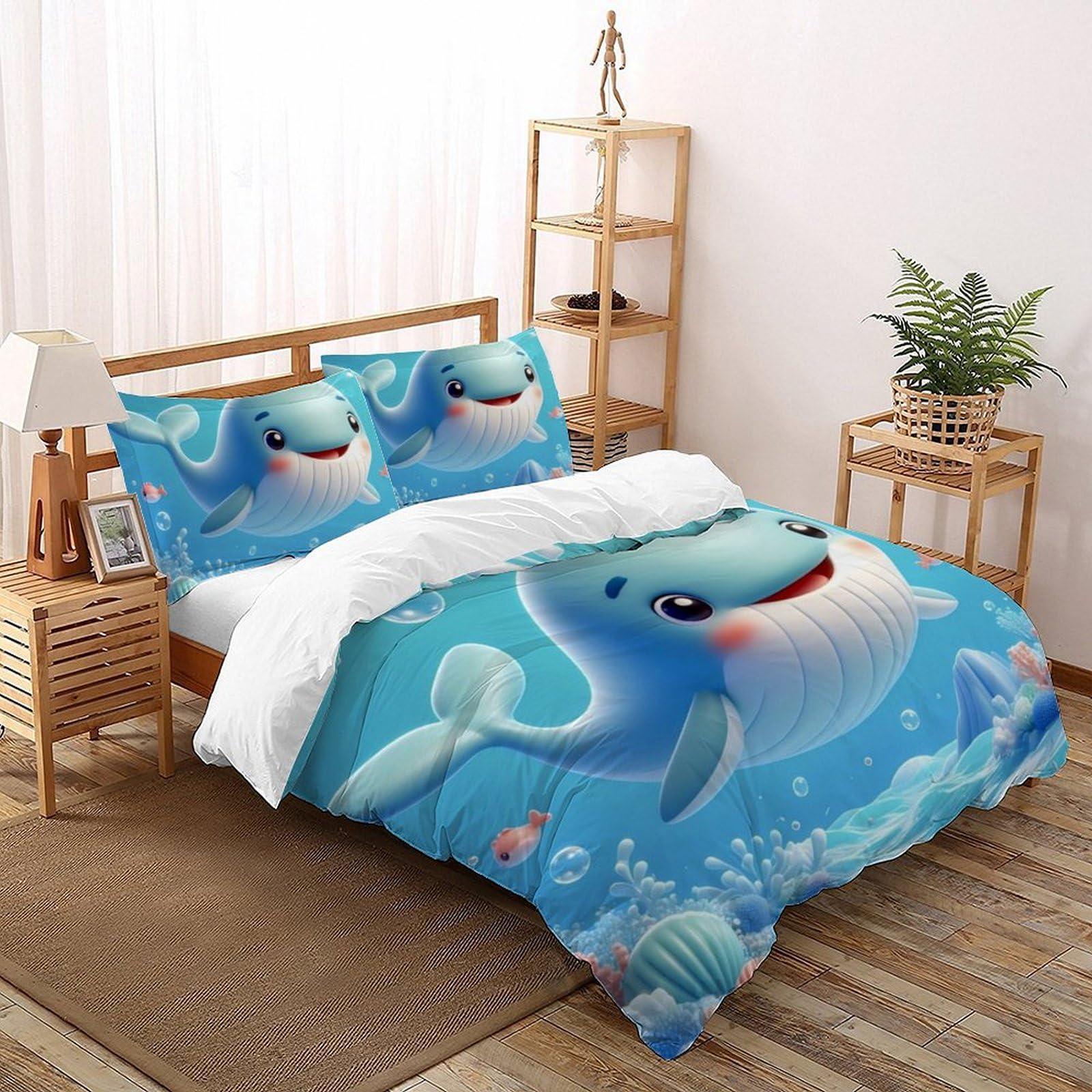Housse de couette 220x240 microfibre lit double avec taies d'oreiller motif animaux imprimé 3D