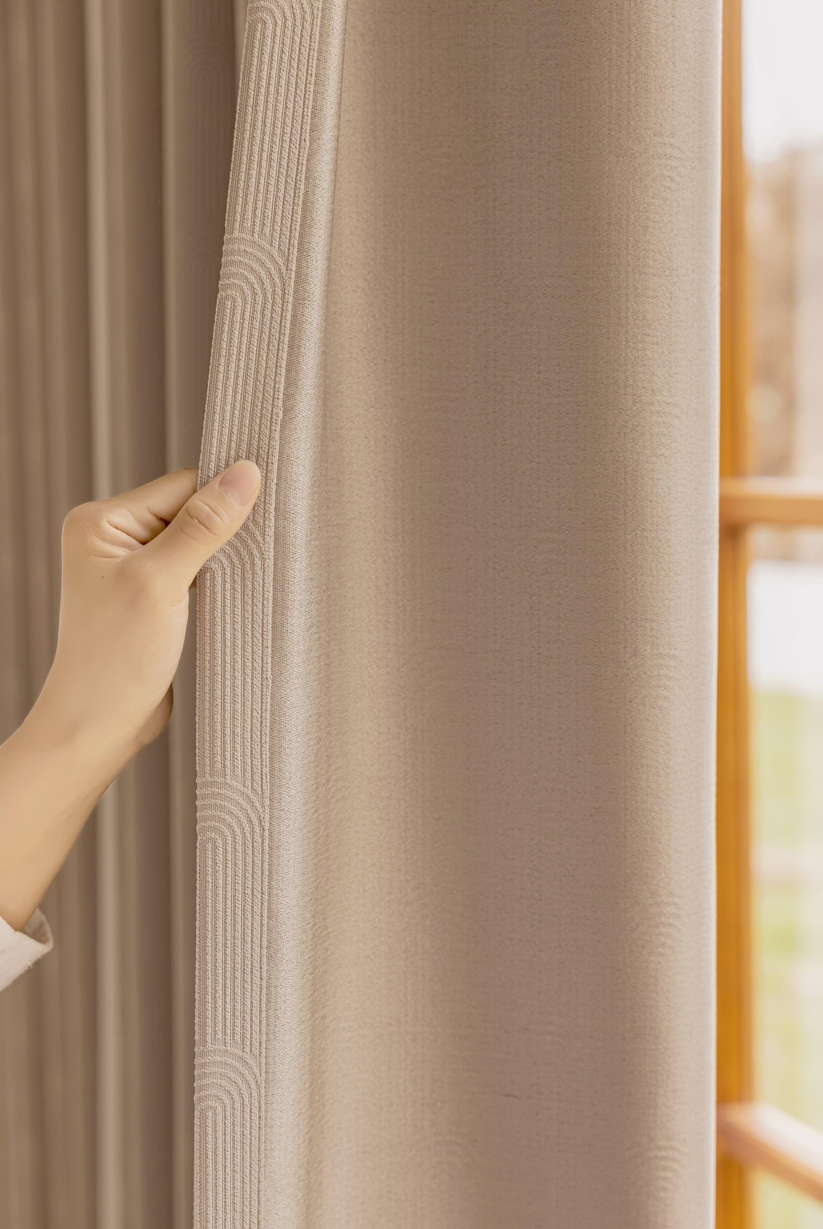 Wycian Vorhänge Boho Abdunkelnde Vorhänge Hellbraun 2 Er Chenille Jacquard Volltonfarbe H138 X B96Cm für Schlafzimmer