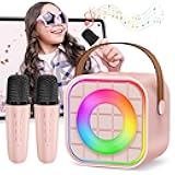 Mini Karaoke Machine with 2 Wireless Microphone, Portable Pink Bluetooth Speaker for Kids Adult, Birthday Teen Toys Gifts Ideas for Girls Ages 4 5 6 7 8 9 10 11 12+ Year Old, Family Home Party