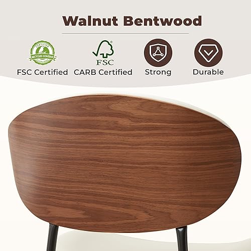 Miniatura 5 de BedsPick Mid-Century - Juego de 4 sillas de comedor modernas tapizadas de piel sintética con respaldo de grano de nogal, sillas de cocina de madera