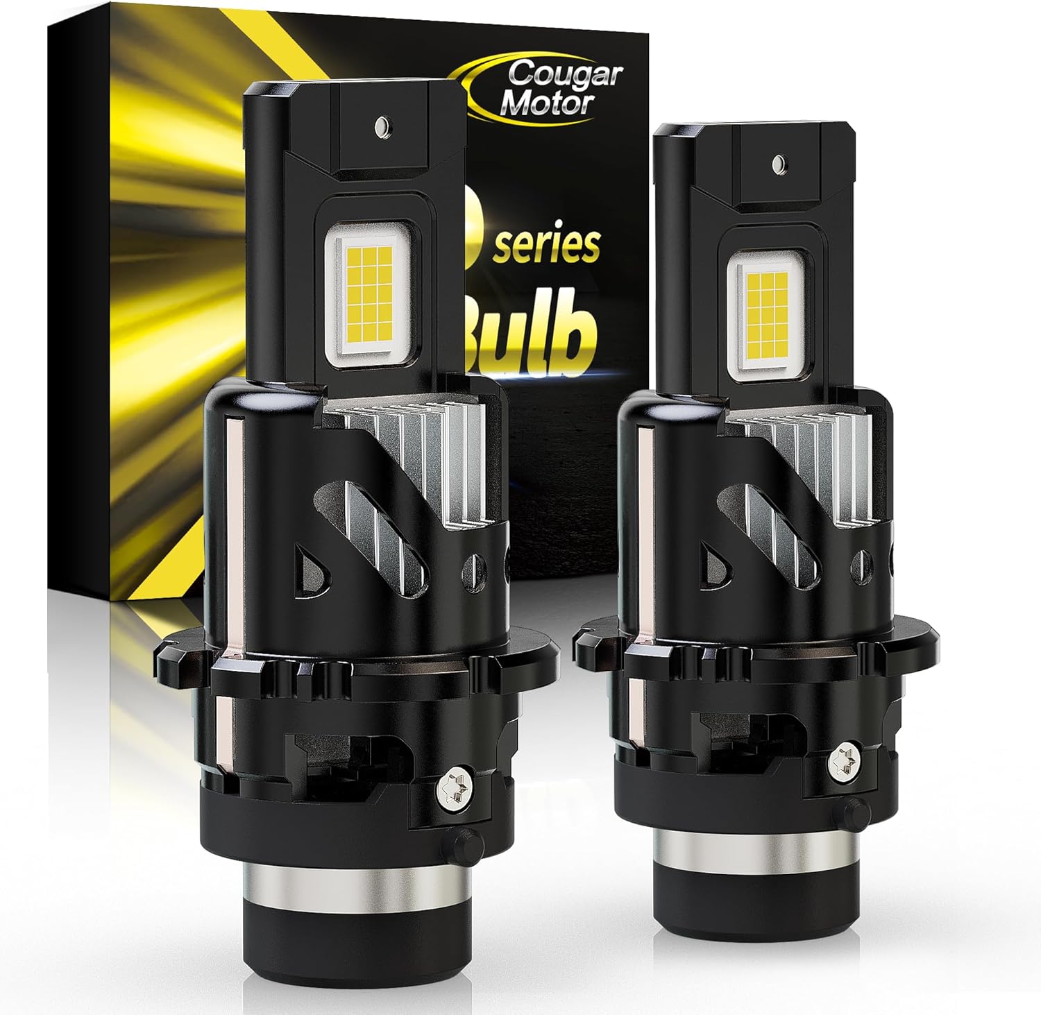 Cougar Motor Fog Lights D2S, 1:1 Size Xenon Fog Bulbs Off-road ATV UTV, Built-in Silent Fan, Pack of 2