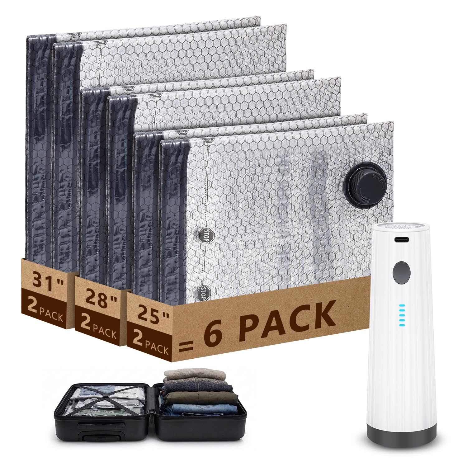 ORIA 6 Pack Travel Vacuum Storage Bags with Electric Pump