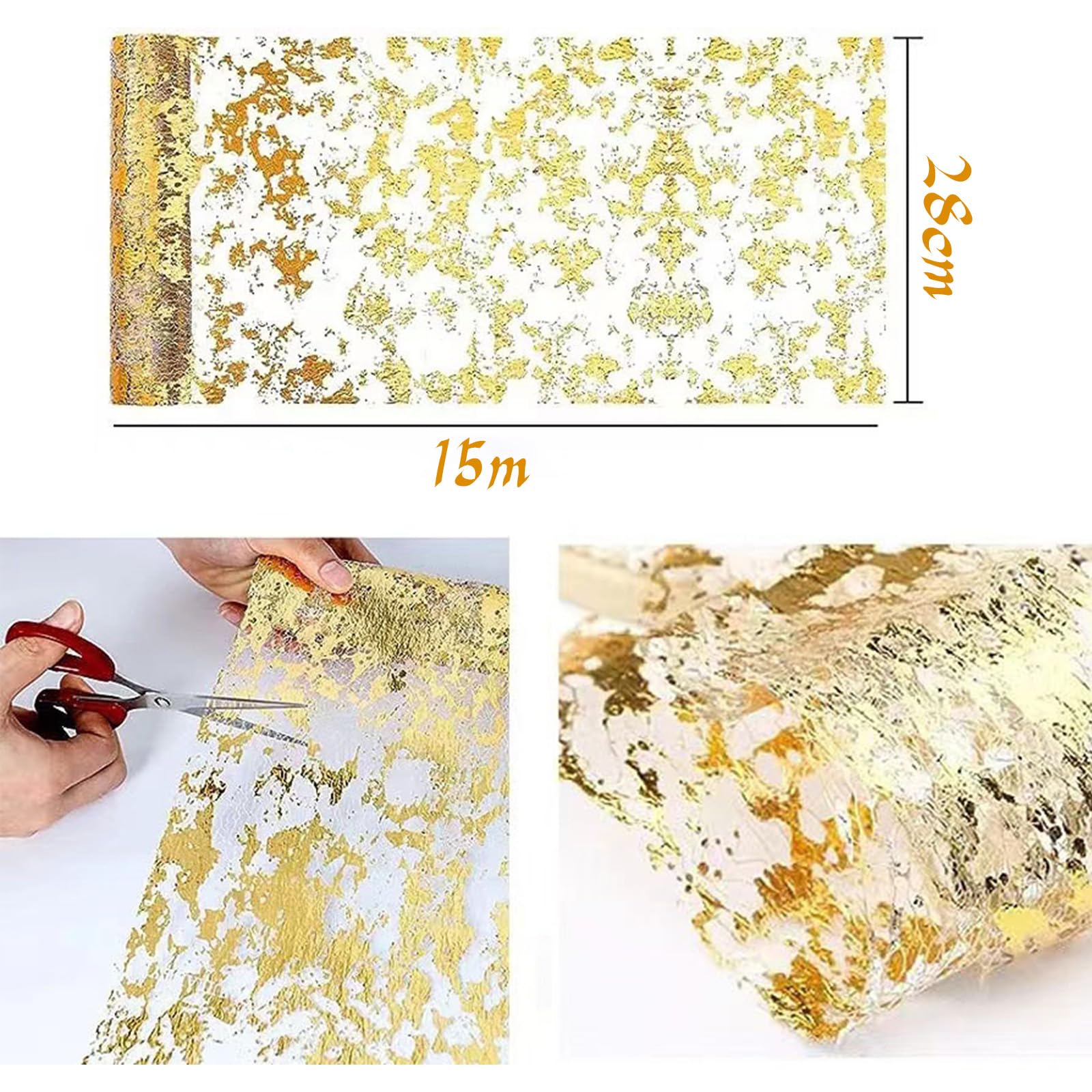 Runner da Tavolo in Rete con Foglia Oro, Runner Natalizio, Runner da Tavola in Rete,Riutilizzabile,per Compleanni, Ritiri, Battesimi,Celebrazioni,Feste,Decorazioni (28 cm x 30 m d'oro)