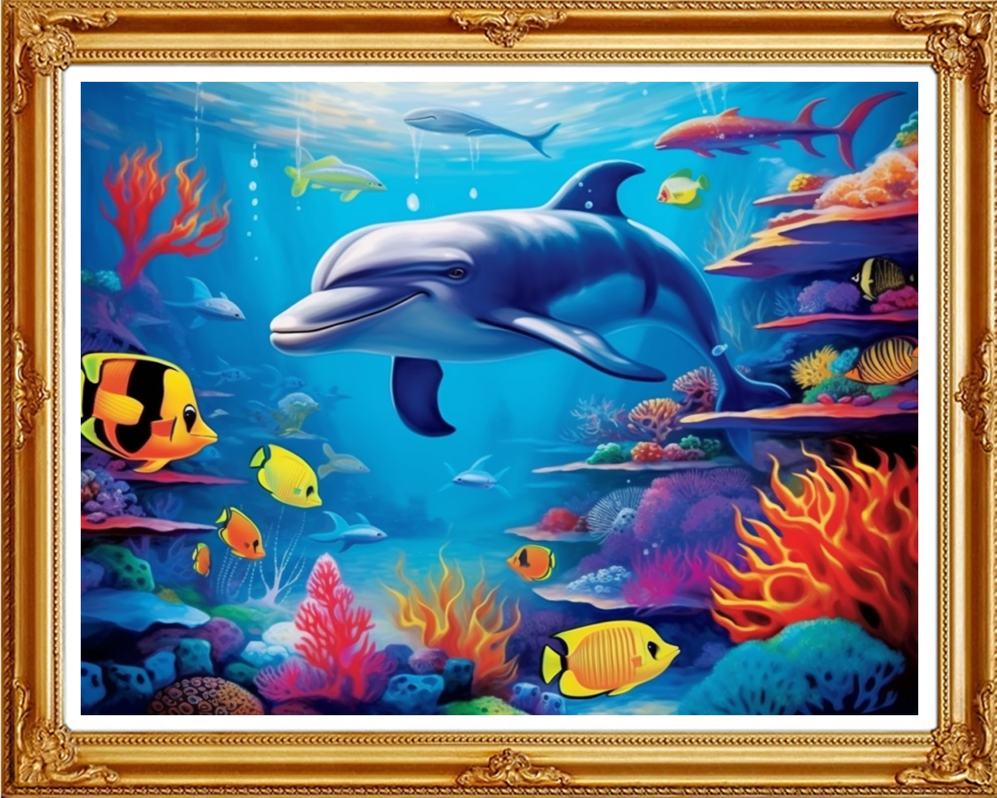 DMCVIVR Stamped Cross Stitch Kits for Beginners Adults Needlepoint Kits for Beginners Embroidery Kits for Adults Crossstitch Kit for Beginners 11CT-Dolphin Underwater World 16x20 inch