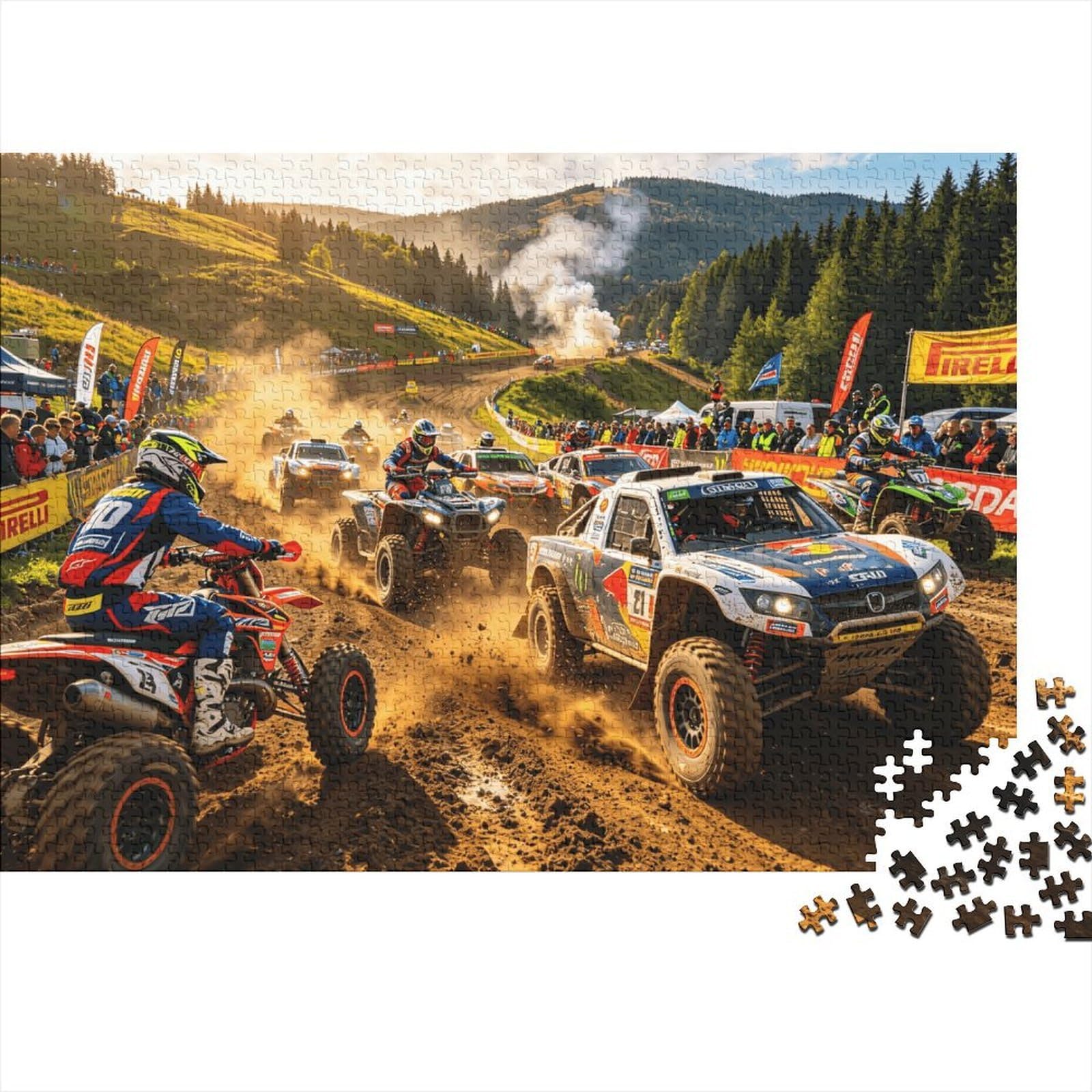 Off-Road Rally Race Jigsaw Puzzle 1000 Pieces Recyclable Paper Motocross Adult Jigsaws Party Game Props Developing Boy & Girl‘s Intelligence Educational 52x38cm/1000pcs