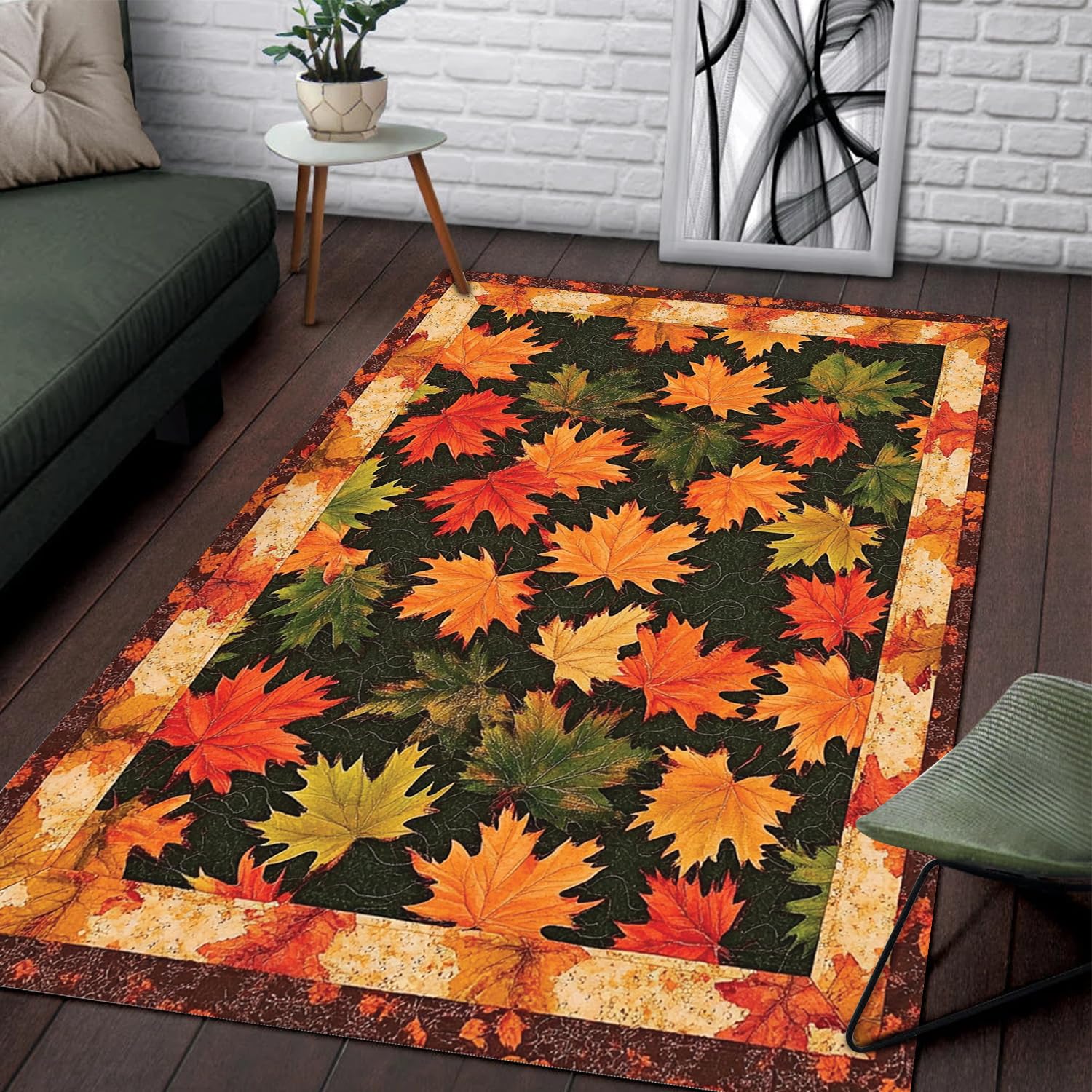 Maple Leaves Rugs - Colorful Autumn Rug for Living Room Bedroom Decor Harvest Area Rug with Pumpkin Fall Leaf Carpet Non-Slip Indoor Cozy Thanksgiving