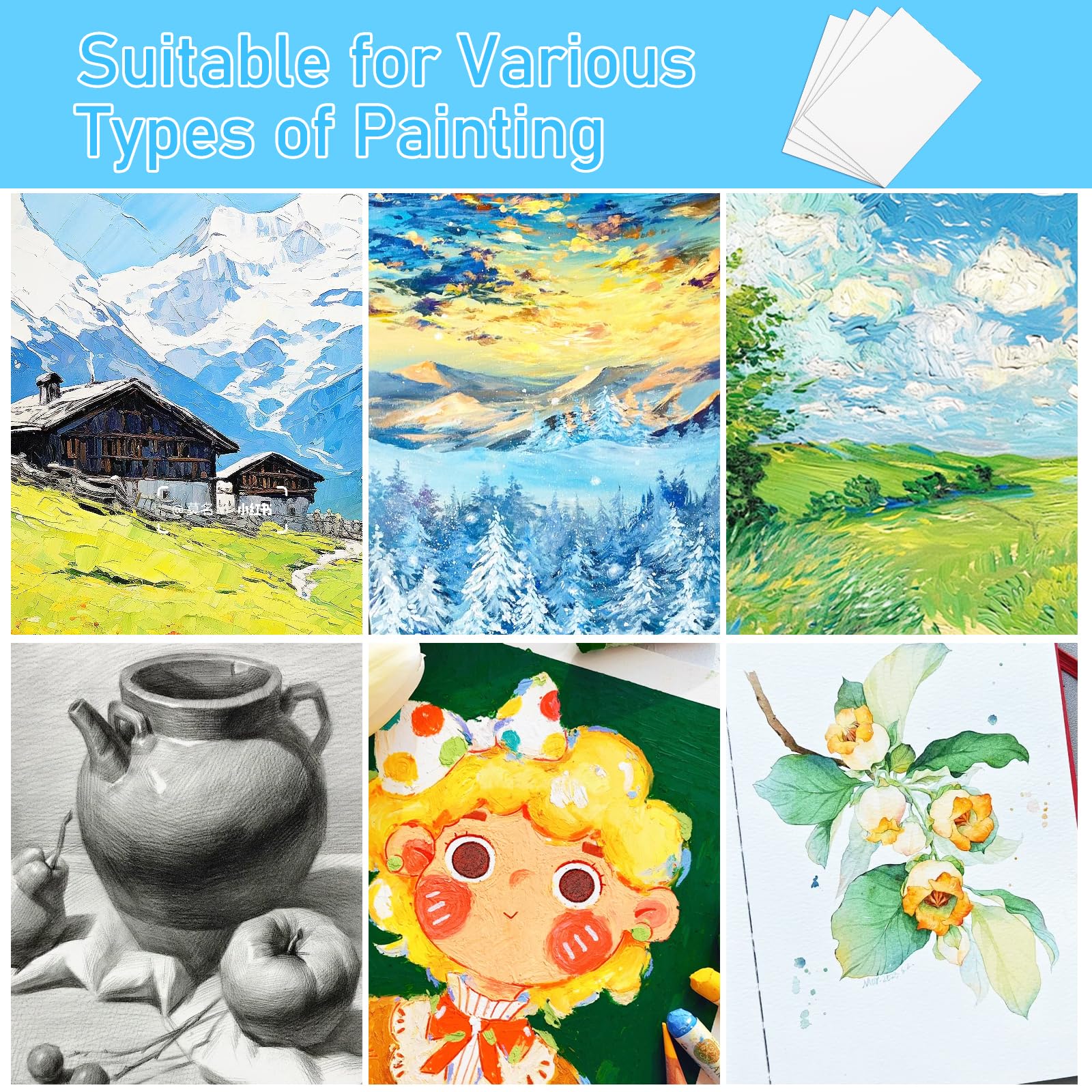 JMIATRY Lot de 10 Toiles à Peindre 30 x 40 cm, Toile Peinture, Tableau Peinture pour Peintures Acryliques, Peintures à l'huile, Gouache Coton sans Acide