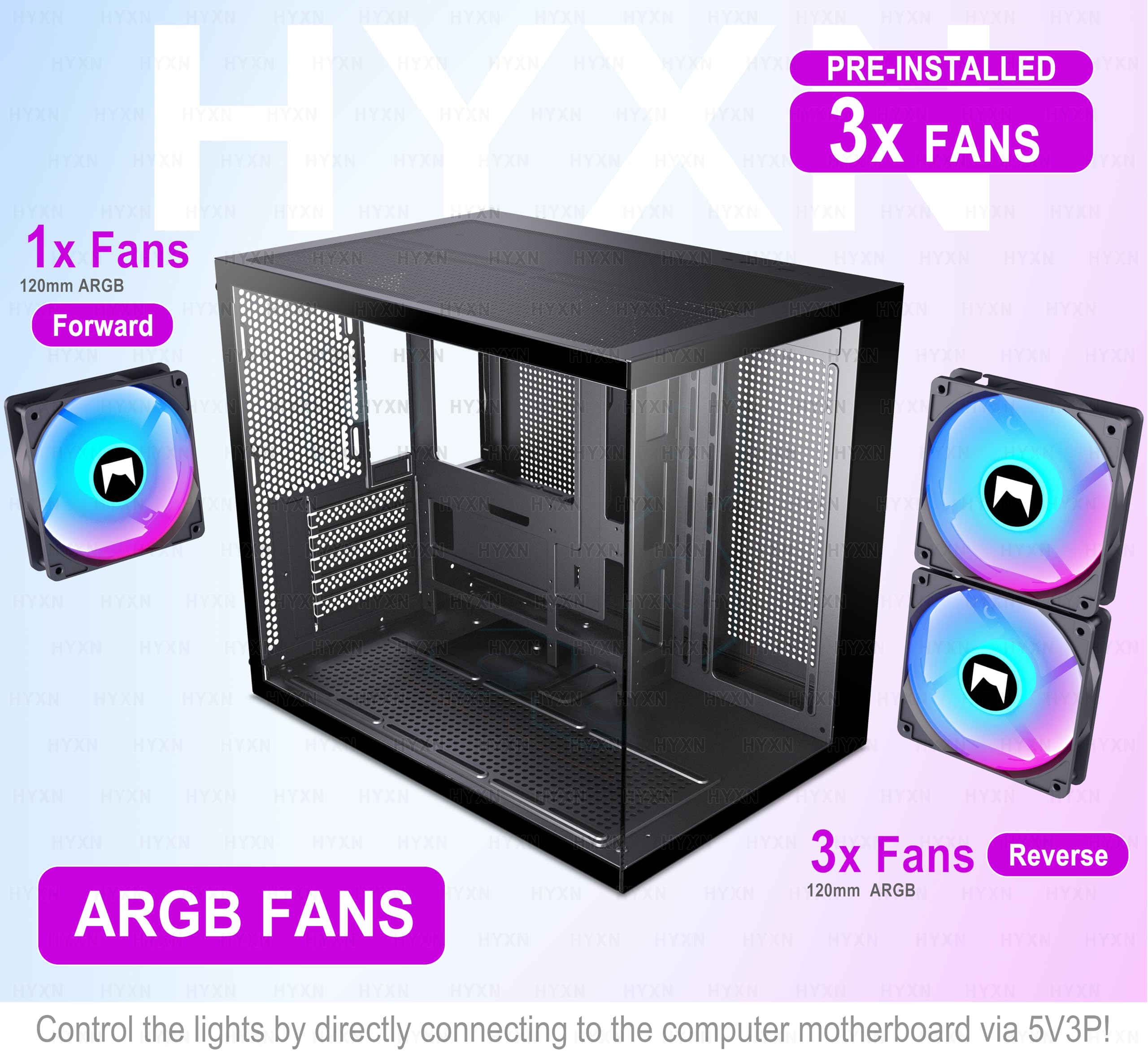 H3(2026) Caja PC ATX – Ventilador preinstalado 3 ARGB, Caja PC Gaming Mid Tower Dual Cámara Compacta ATX, con Type-C 3.2 (Negro-R)