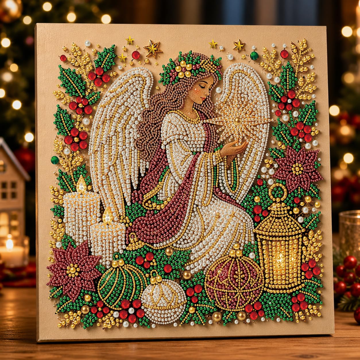 Reofrey DIY Christmas Pearl Art Kits for Adults, Cute Christmas Angel 5D Diamond Art for Adults - 30x30cm, Xmas or Winter Home Decor Wall Art, Beginners Seasonal Party Gift