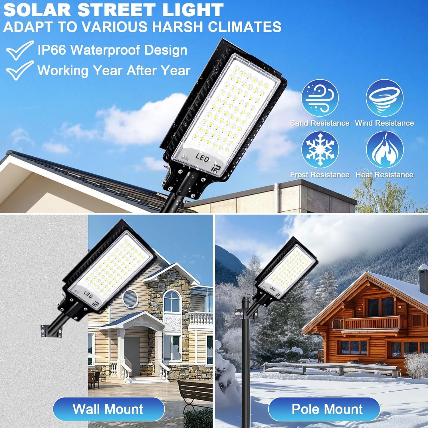 Eleganted Lampione Solare LED Esterno, 30000LM Faro Stradale con Pannello Solare, Faretto LED da Esterno Solare, 6500K, IP65 Impermeabile, per Giardino, Terrazzo