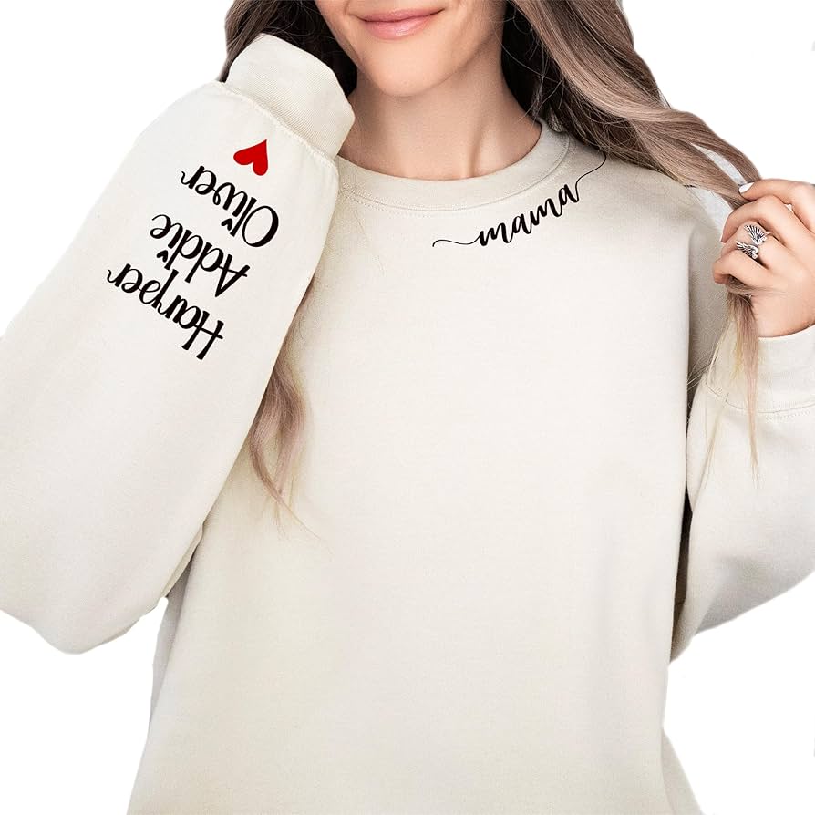 Amazon.com: Custom Mom Sweatshirt with Kids Names on Sleeve